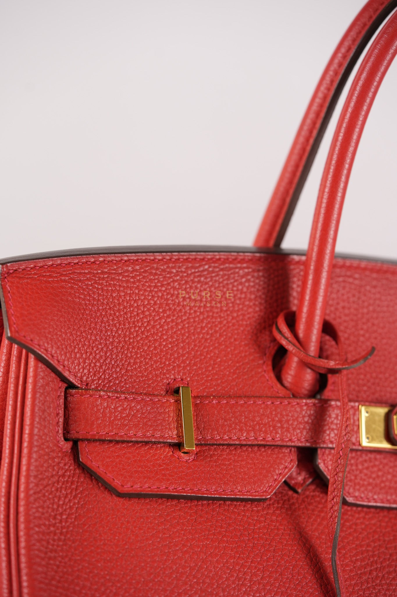 Birkin 35 Retourne Red in Togo Leather Dark Red Chevre interior and Gold Hardware Stamp P Square (2012) | Purse Maison Luxury Bags Shop