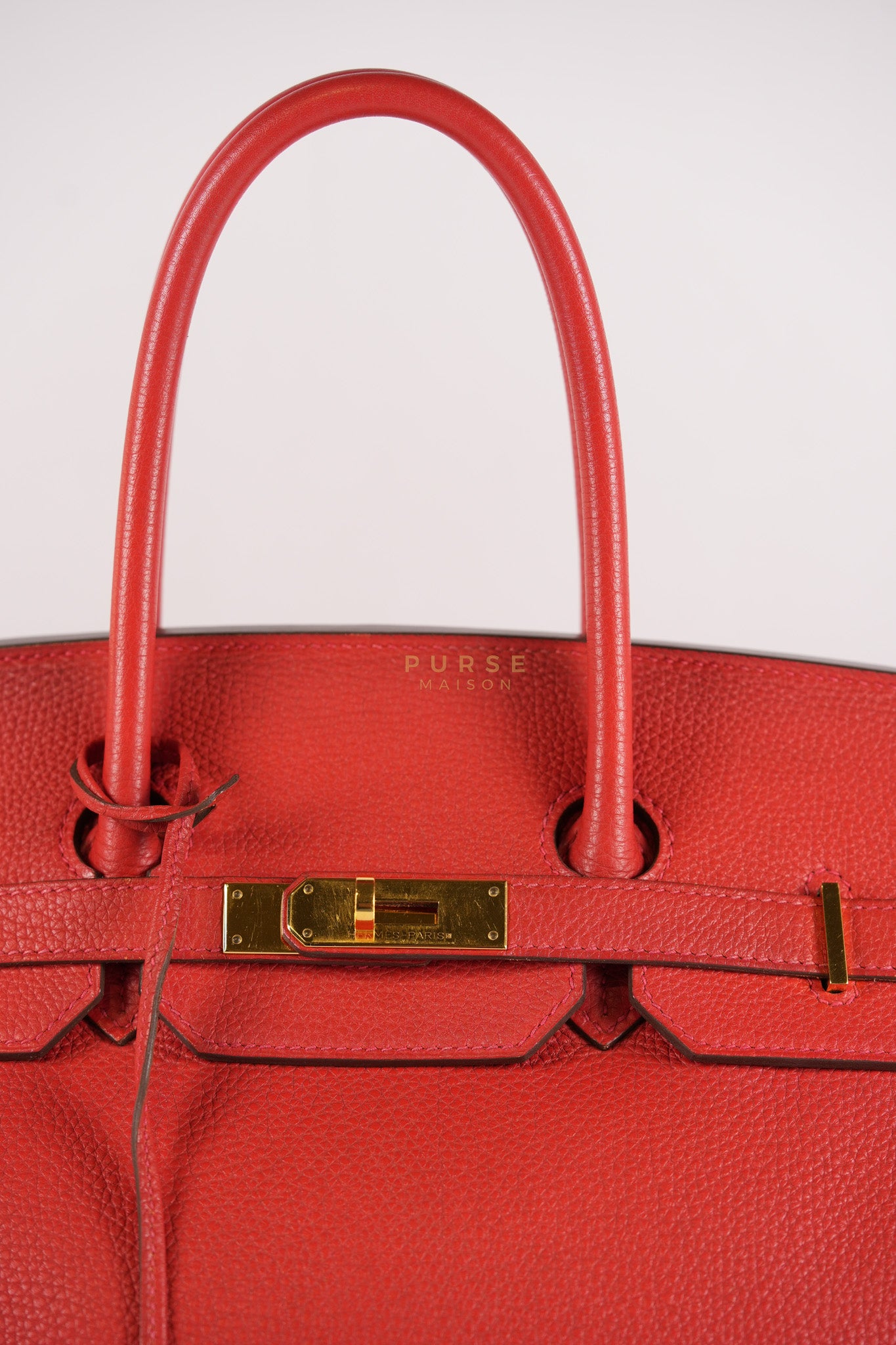 Birkin 35 Retourne Red in Togo Leather Dark Red Chevre interior and Gold Hardware Stamp P Square (2012) | Purse Maison Luxury Bags Shop