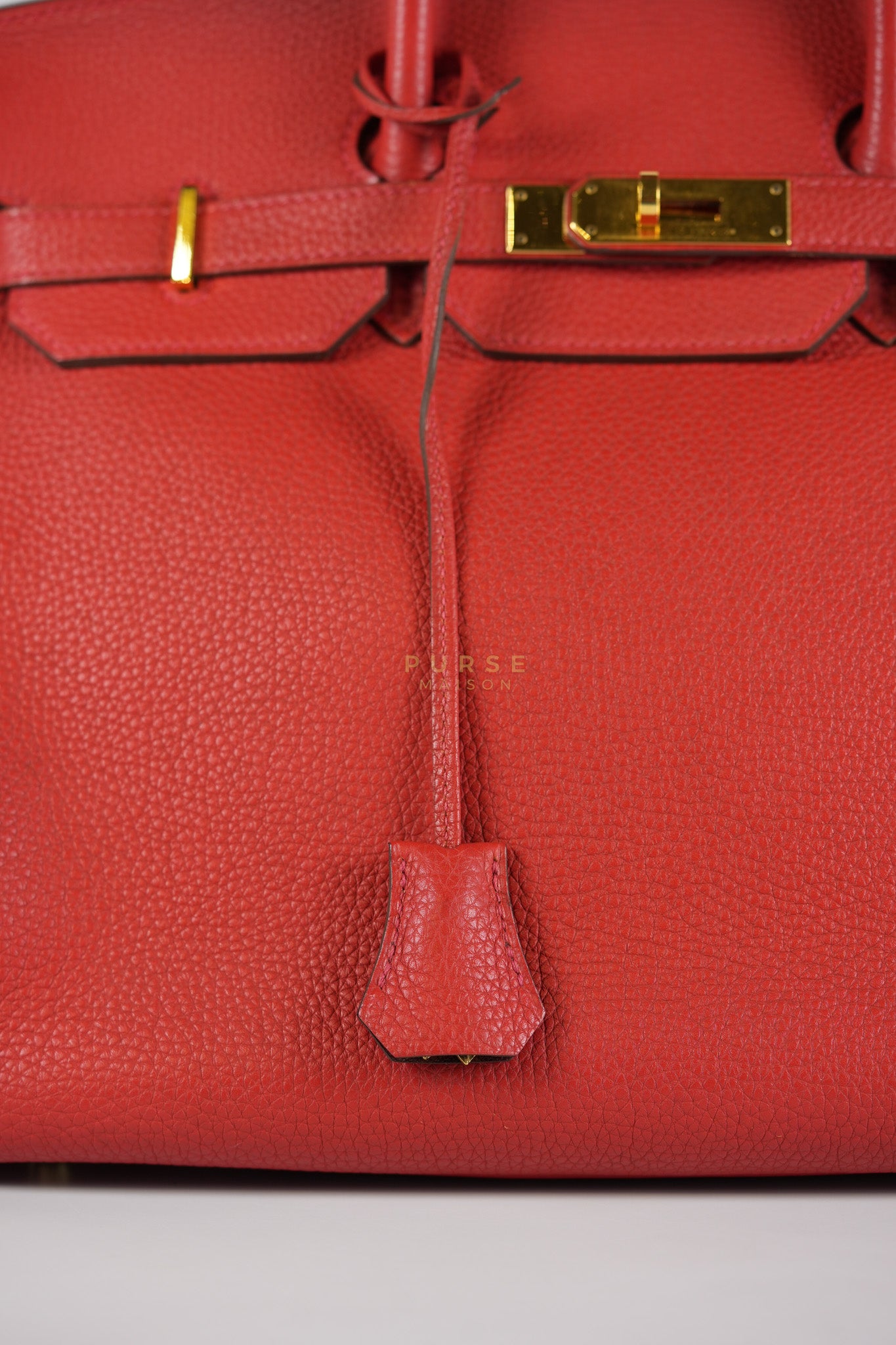 Birkin 35 Retourne Red in Togo Leather Dark Red Chevre interior and Gold Hardware Stamp P Square (2012) | Purse Maison Luxury Bags Shop