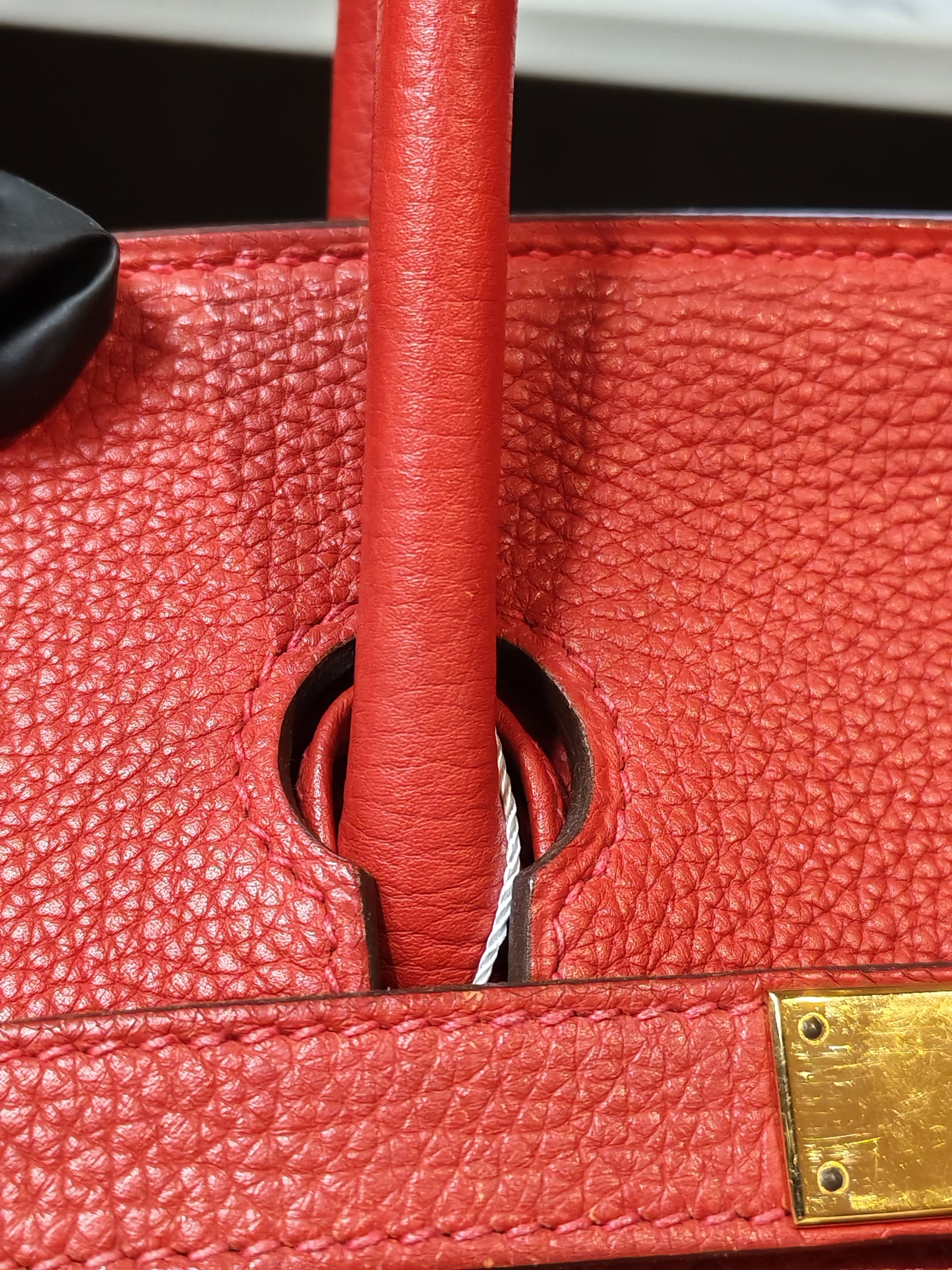 Birkin 35 Retourne Red in Togo Leather Dark Red Chevre interior and Gold Hardware Stamp P Square (2012) | Purse Maison Luxury Bags Shop