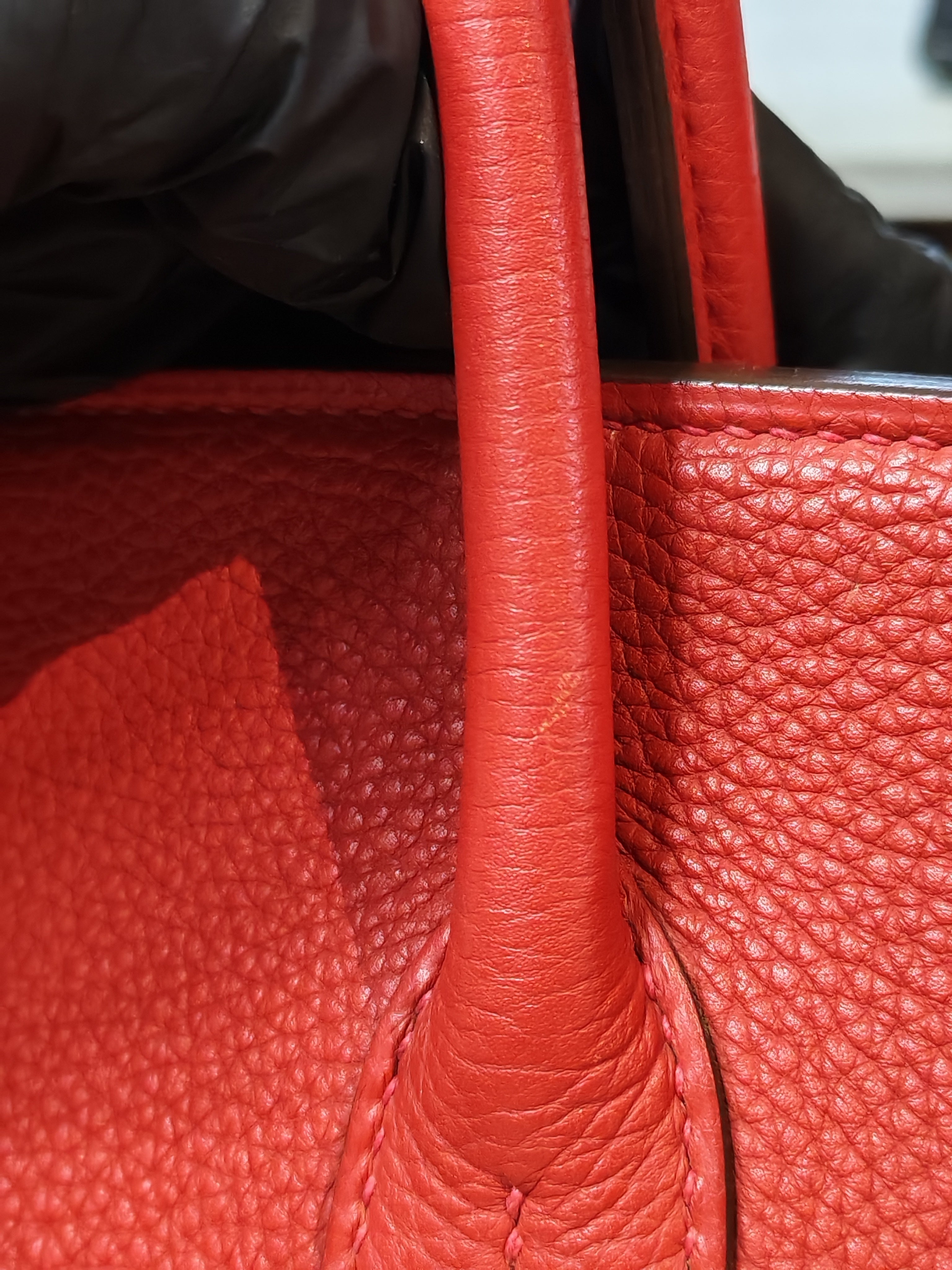 Birkin 35 Retourne Red in Togo Leather Dark Red Chevre interior and Gold Hardware Stamp P Square (2012) | Purse Maison Luxury Bags Shop