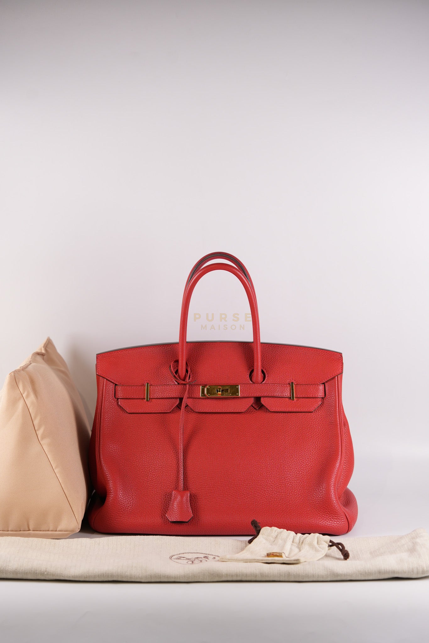 Birkin 35 Retourne Red in Togo Leather Dark Red Chevre interior and Gold Hardware Stamp P Square (2012) | Purse Maison Luxury Bags Shop
