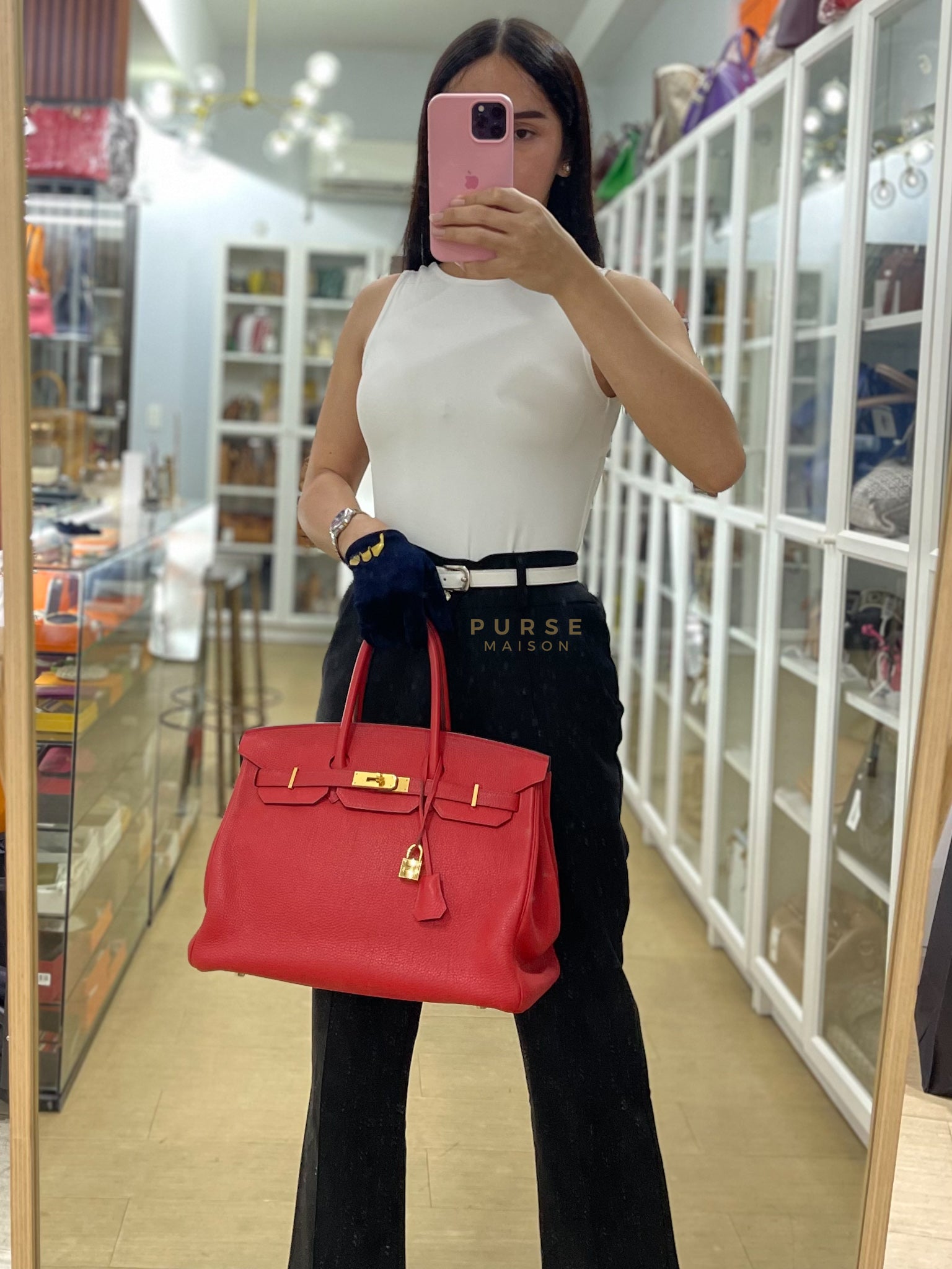 Birkin 35 Retourne Red in Togo Leather Dark Red Chevre interior and Gold Hardware Stamp P Square (2012) | Purse Maison Luxury Bags Shop