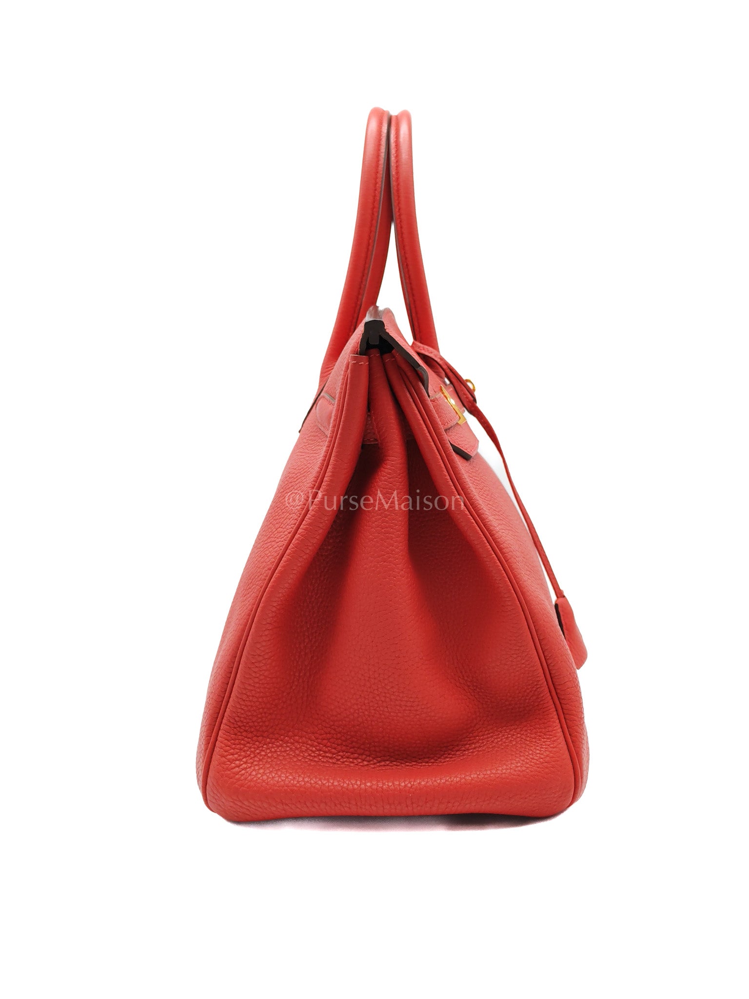 Birkin 35 Retourne Red in Togo Leather Dark Red Chevre interior and Gold Hardware Stamp P Square (2012) | Purse Maison Luxury Bags Shop