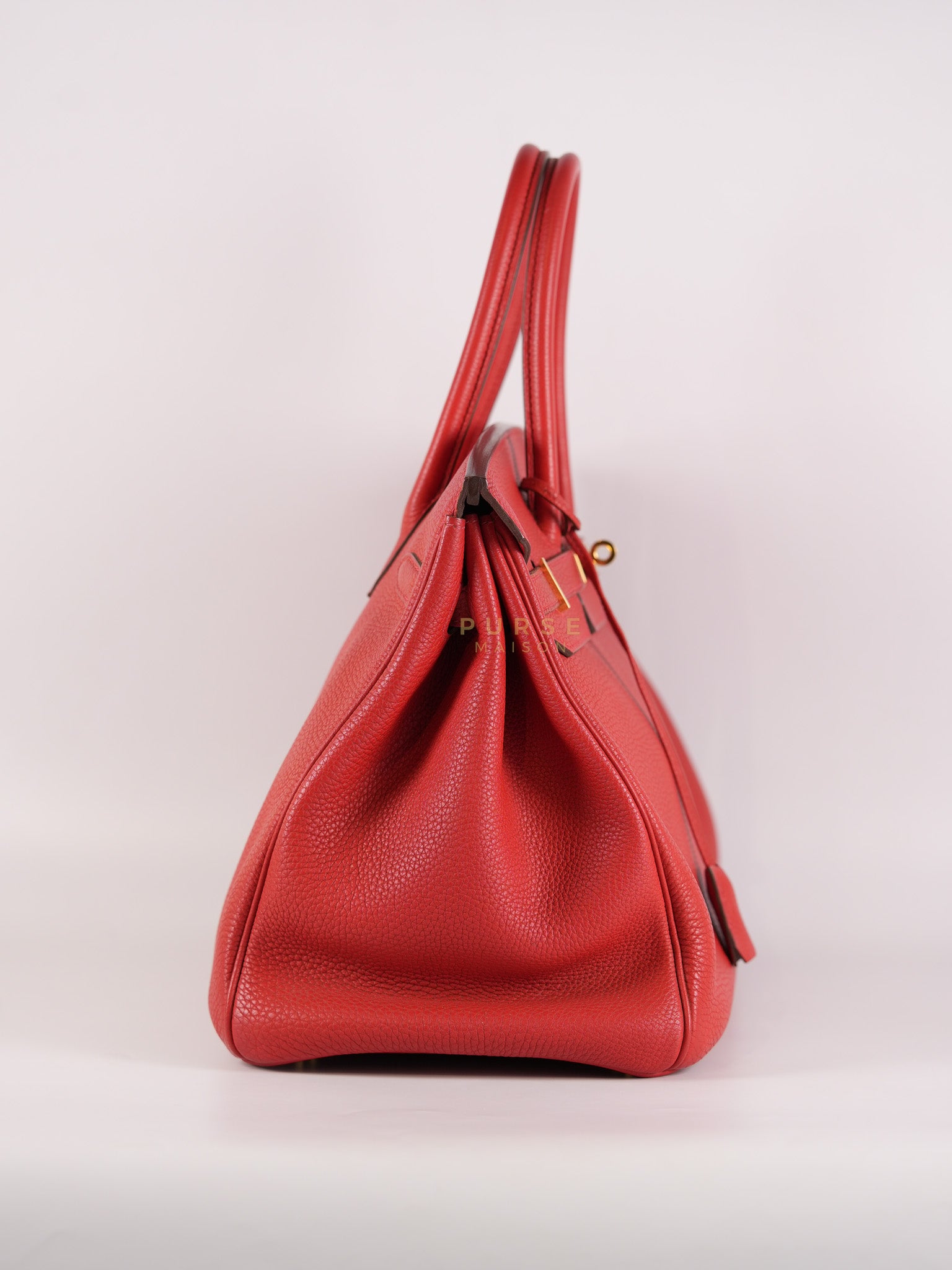 Birkin 35 Retourne Red in Togo Leather Dark Red Chevre interior and Gold Hardware Stamp P Square (2012) | Purse Maison Luxury Bags Shop