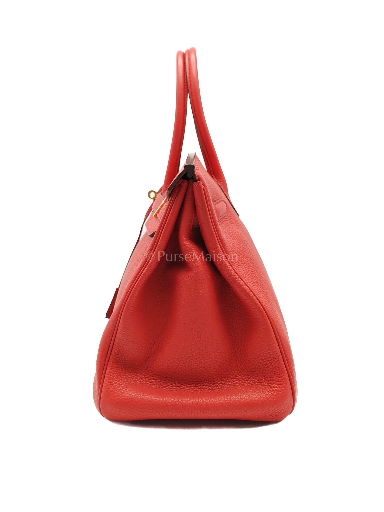 Birkin 35 Retourne Red in Togo Leather Dark Red Chevre interior and Gold Hardware Stamp P Square (2012) | Purse Maison Luxury Bags Shop