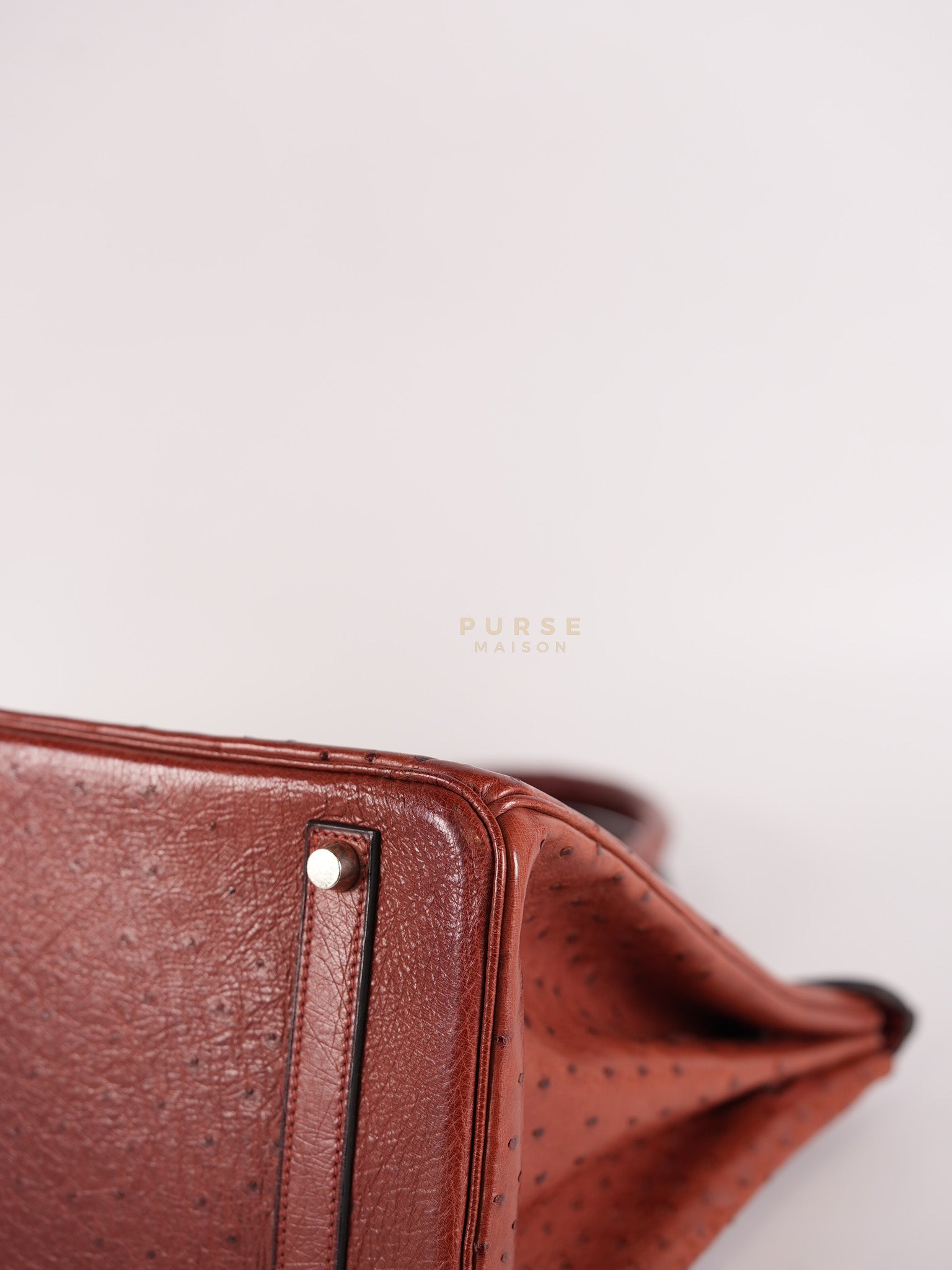 Birkin 35 Retourne Rouge in Ostrich Leather and Palladium Hardware Stamp Square D (2000) | Purse Maison Luxury Bags Shop