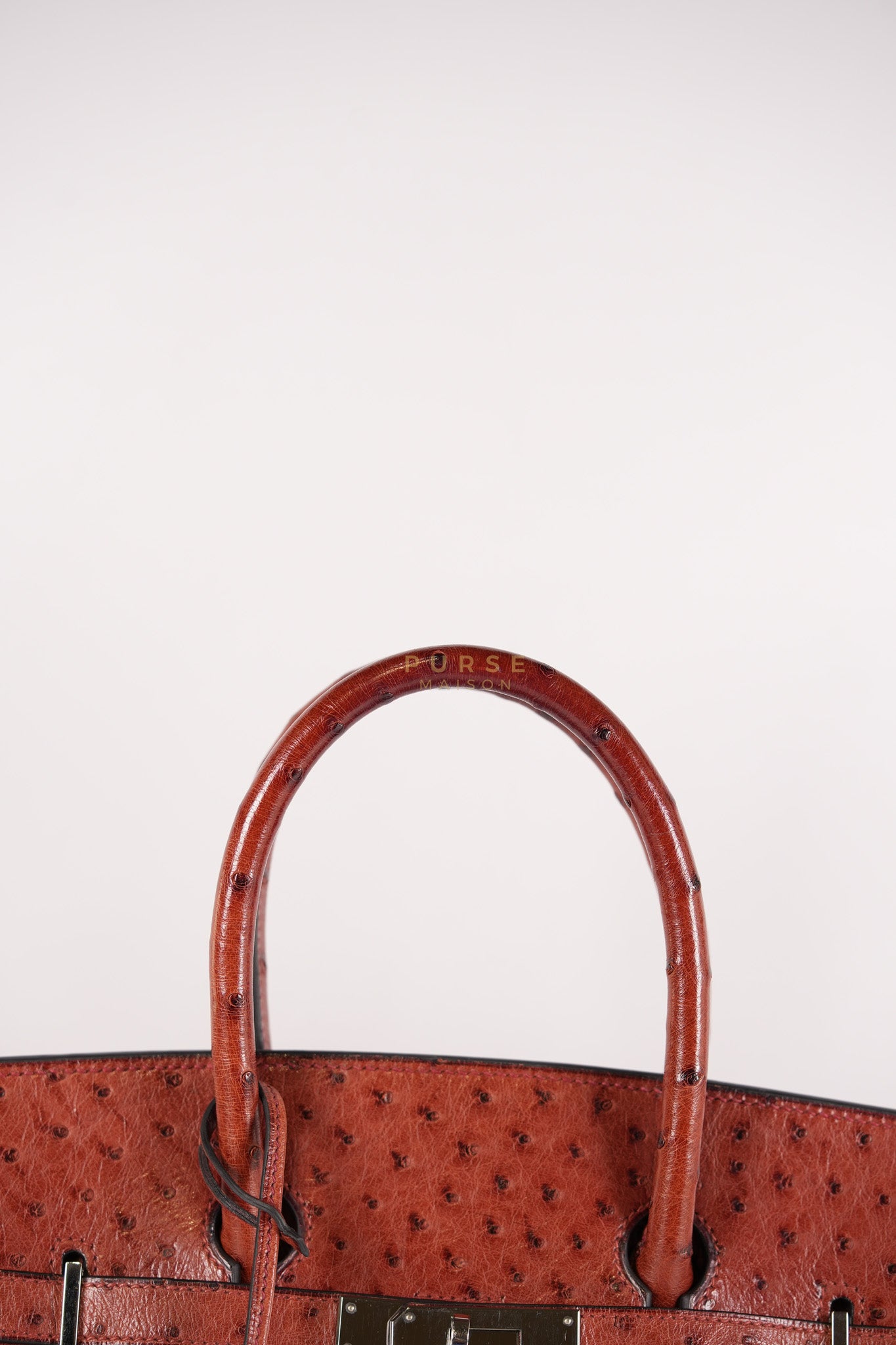 Birkin 35 Retourne Rouge in Ostrich Leather and Palladium Hardware Stamp Square D (2000) | Purse Maison Luxury Bags Shop