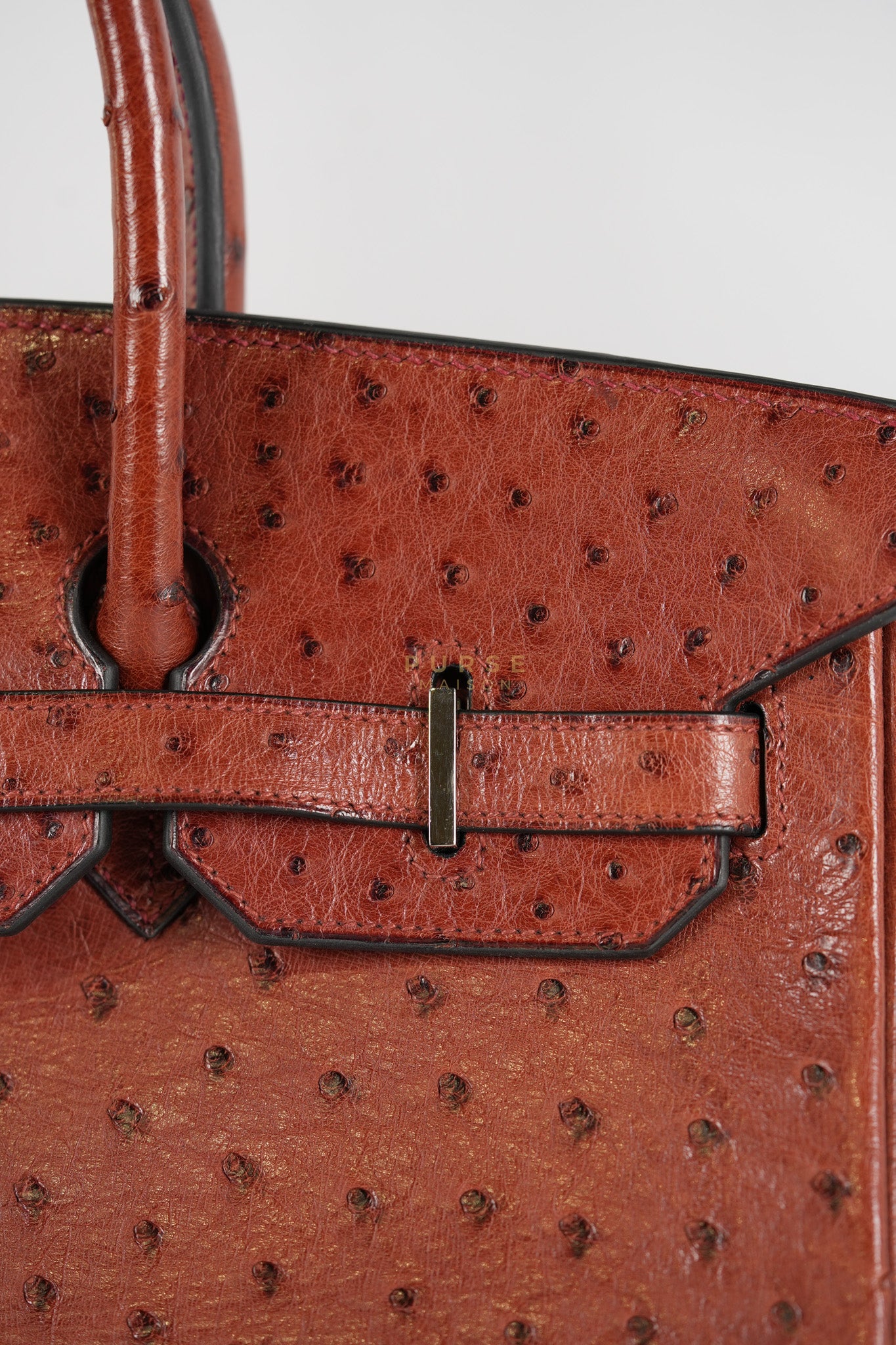 Birkin 35 Retourne Rouge in Ostrich Leather and Palladium Hardware Stamp Square D (2000) | Purse Maison Luxury Bags Shop