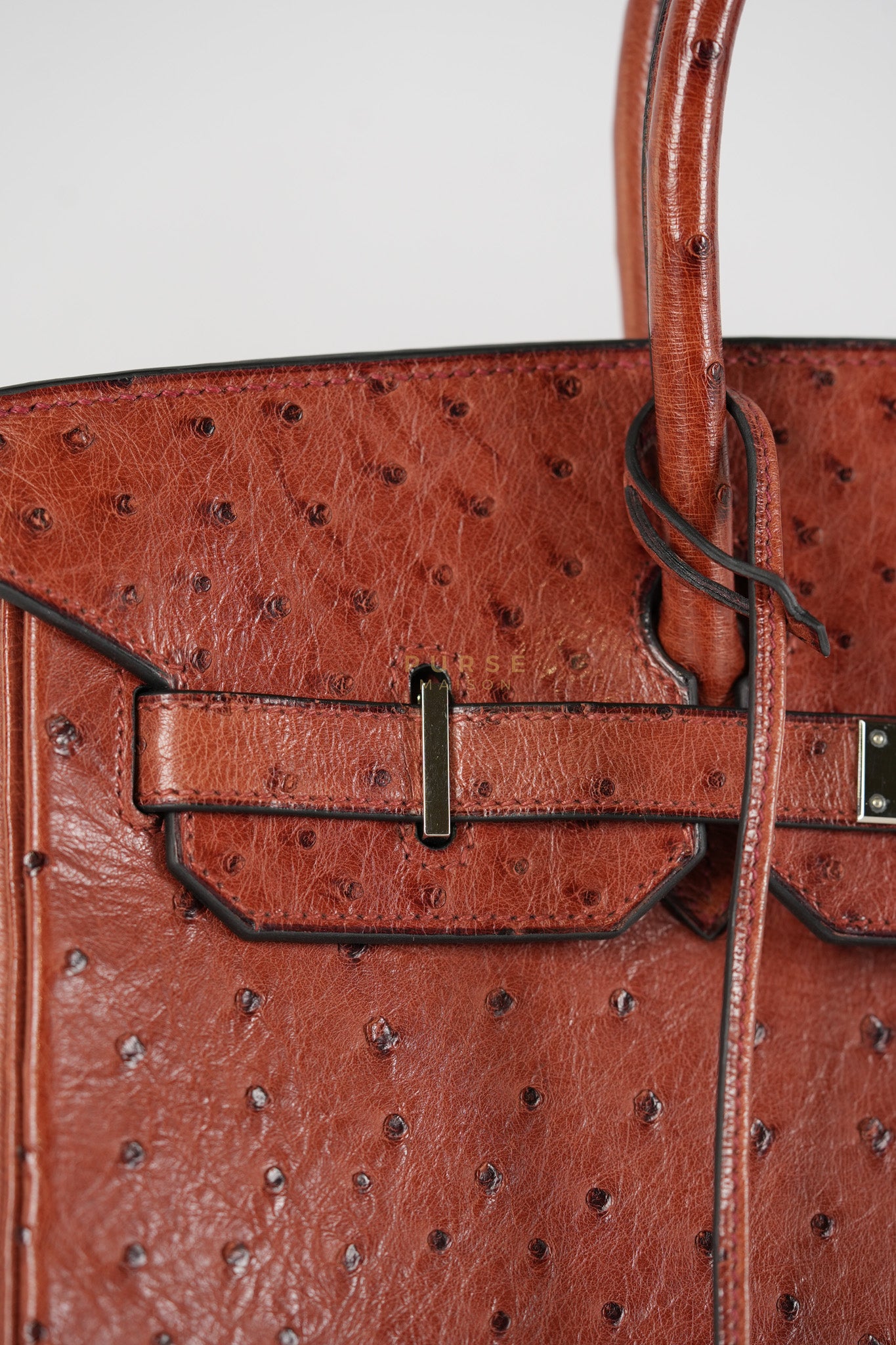 Birkin 35 Retourne Rouge in Ostrich Leather and Palladium Hardware Stamp Square D (2000) | Purse Maison Luxury Bags Shop