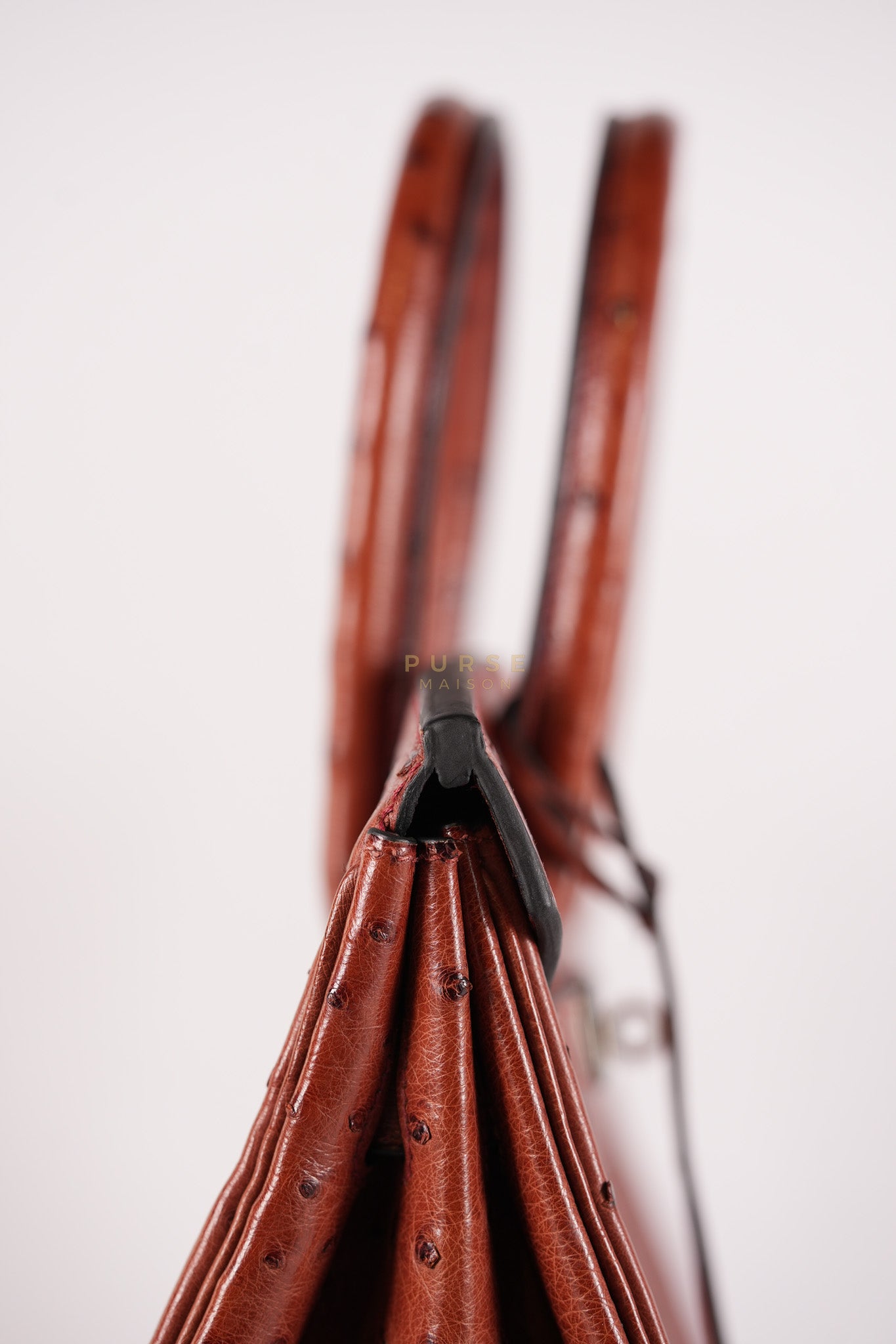 Birkin 35 Retourne Rouge in Ostrich Leather and Palladium Hardware Stamp Square D (2000) | Purse Maison Luxury Bags Shop