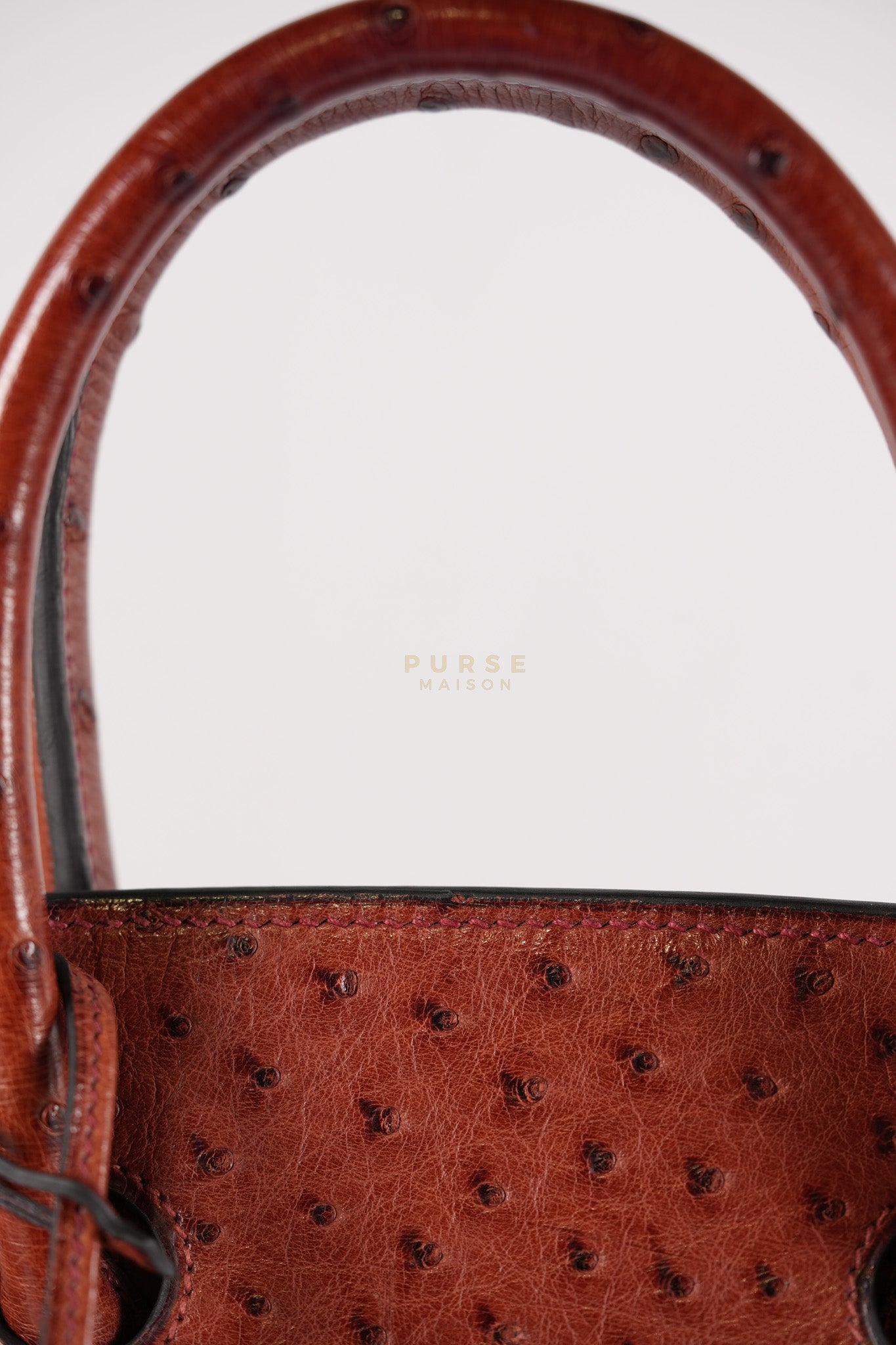 Birkin 35 Retourne Rouge in Ostrich Leather and Palladium Hardware Stamp Square D (2000) | Purse Maison Luxury Bags Shop