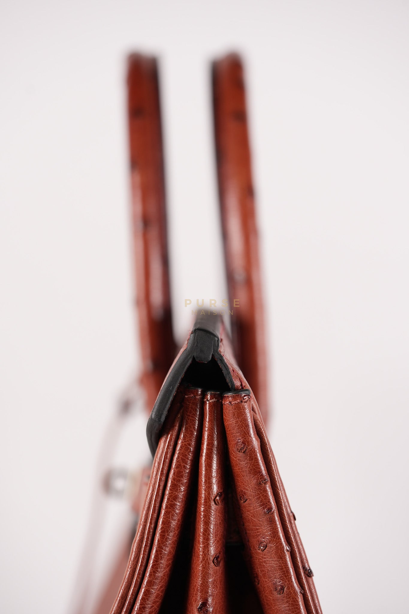 Birkin 35 Retourne Rouge in Ostrich Leather and Palladium Hardware Stamp Square D (2000) | Purse Maison Luxury Bags Shop