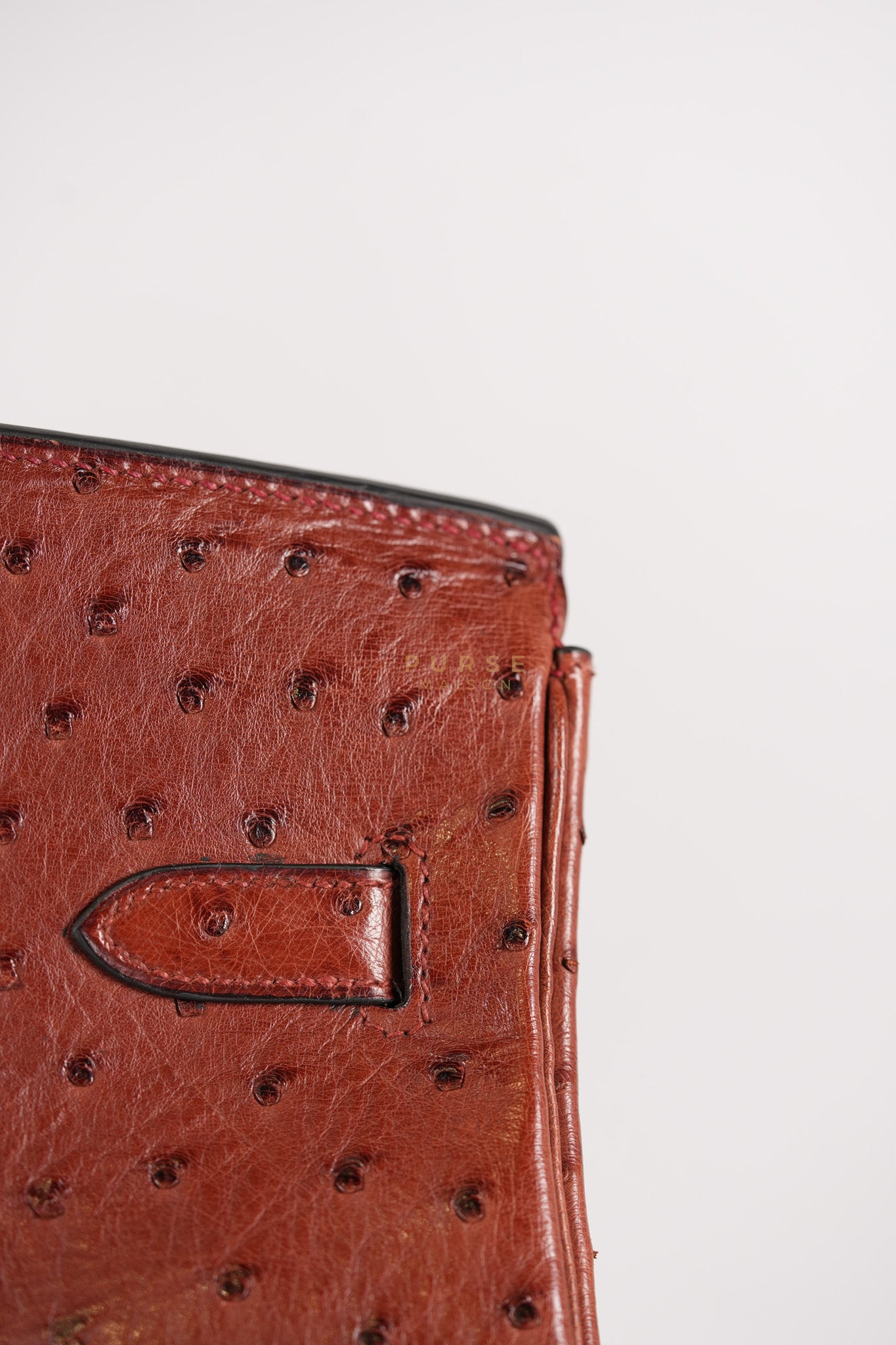 Birkin 35 Retourne Rouge in Ostrich Leather and Palladium Hardware Stamp Square D (2000) | Purse Maison Luxury Bags Shop