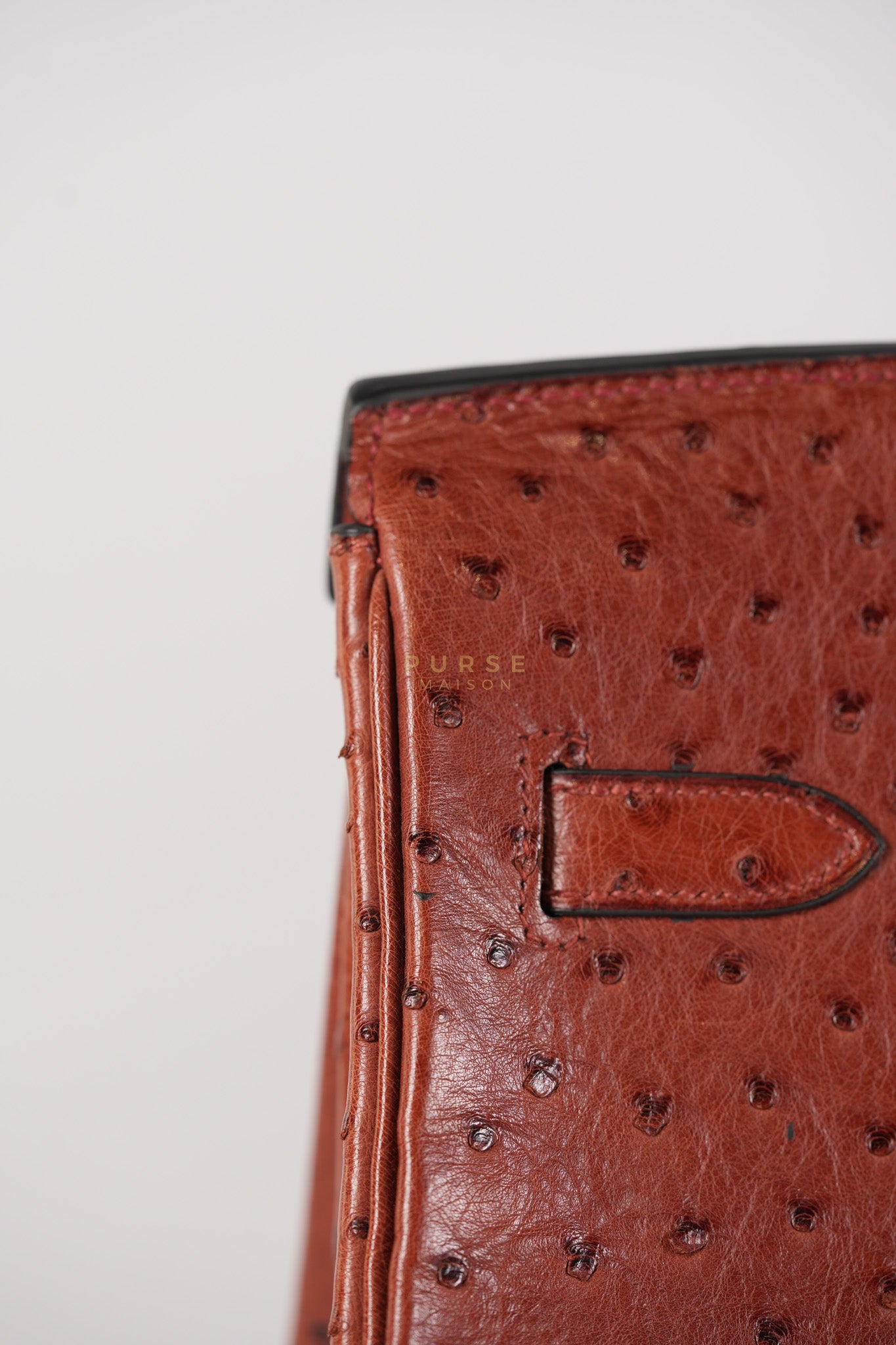 Birkin 35 Retourne Rouge in Ostrich Leather and Palladium Hardware Stamp Square D (2000) | Purse Maison Luxury Bags Shop