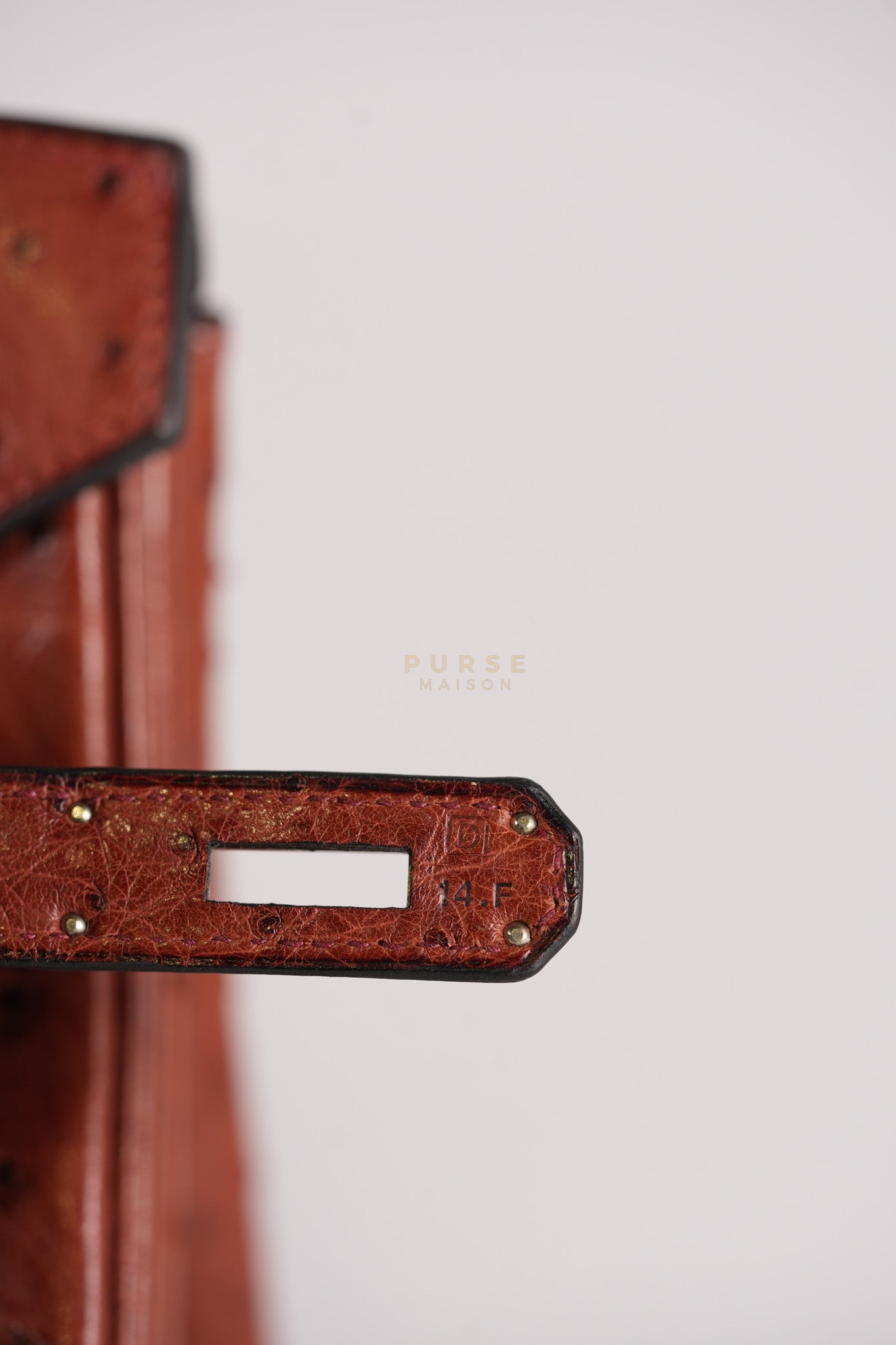 Birkin 35 Retourne Rouge in Ostrich Leather and Palladium Hardware Stamp Square D (2000) | Purse Maison Luxury Bags Shop