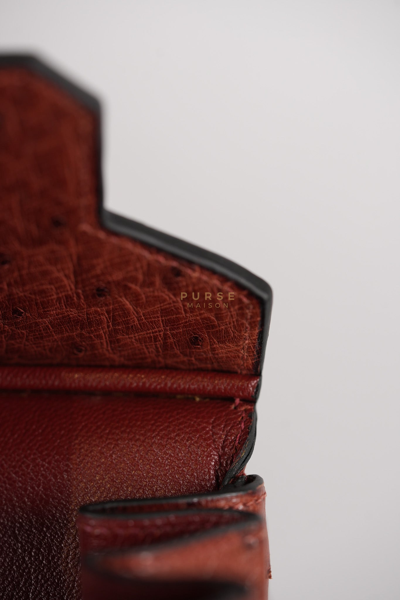 Birkin 35 Retourne Rouge in Ostrich Leather and Palladium Hardware Stamp Square D (2000) | Purse Maison Luxury Bags Shop