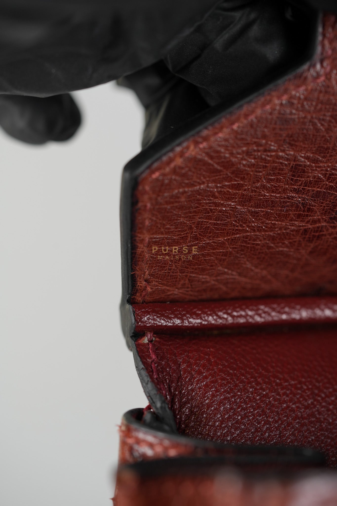 Birkin 35 Retourne Rouge in Ostrich Leather and Palladium Hardware Stamp Square D (2000) | Purse Maison Luxury Bags Shop