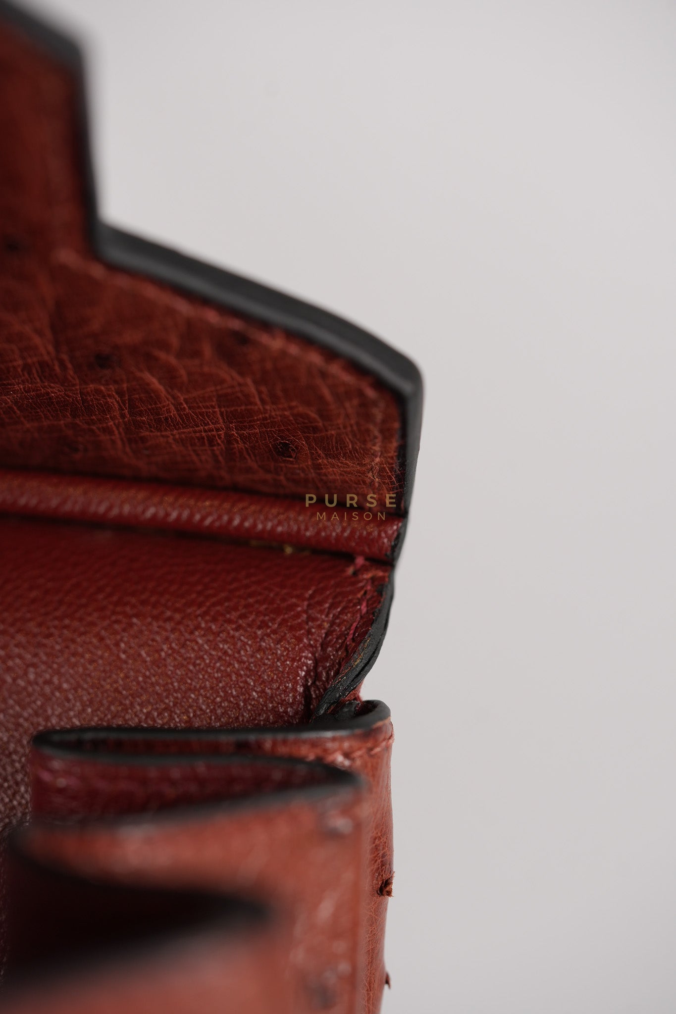 Birkin 35 Retourne Rouge in Ostrich Leather and Palladium Hardware Stamp Square D (2000) | Purse Maison Luxury Bags Shop