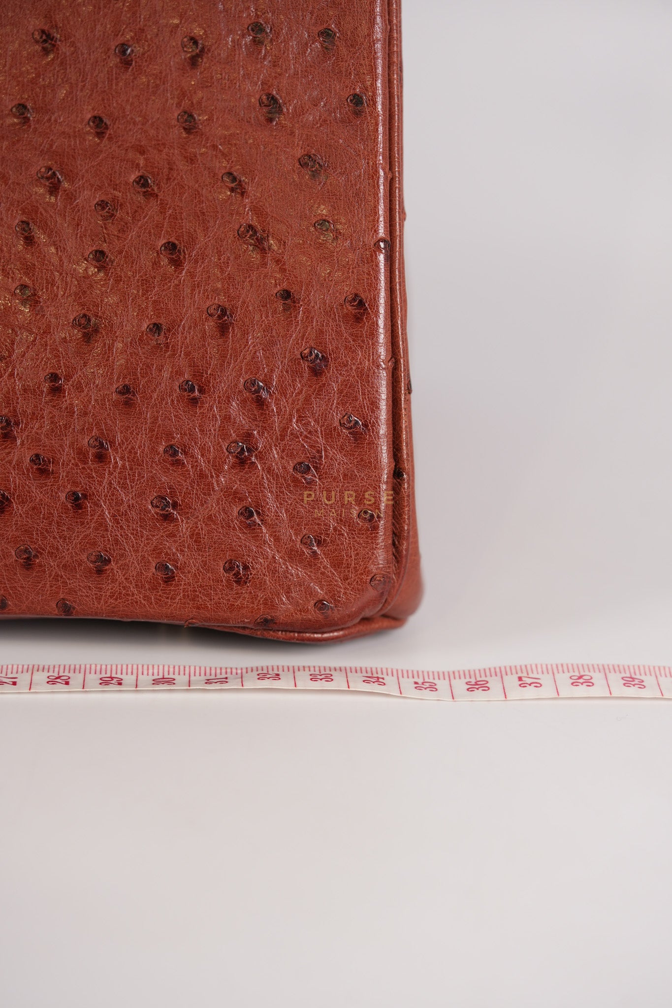 Birkin 35 Retourne Rouge in Ostrich Leather and Palladium Hardware Stamp Square D (2000) | Purse Maison Luxury Bags Shop