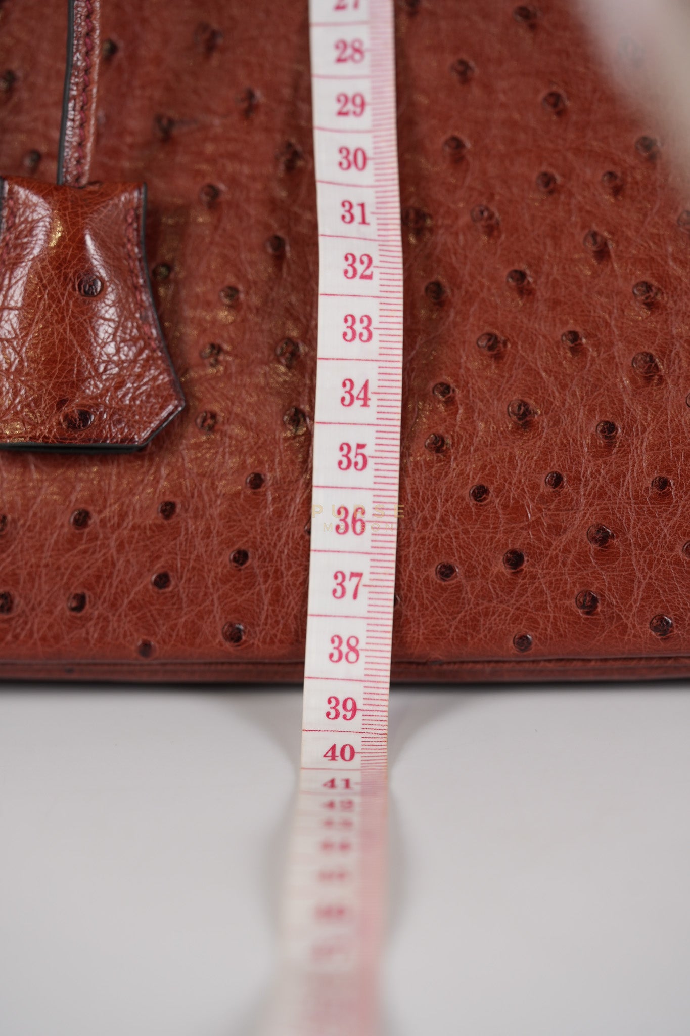 Birkin 35 Retourne Rouge in Ostrich Leather and Palladium Hardware Stamp Square D (2000) | Purse Maison Luxury Bags Shop