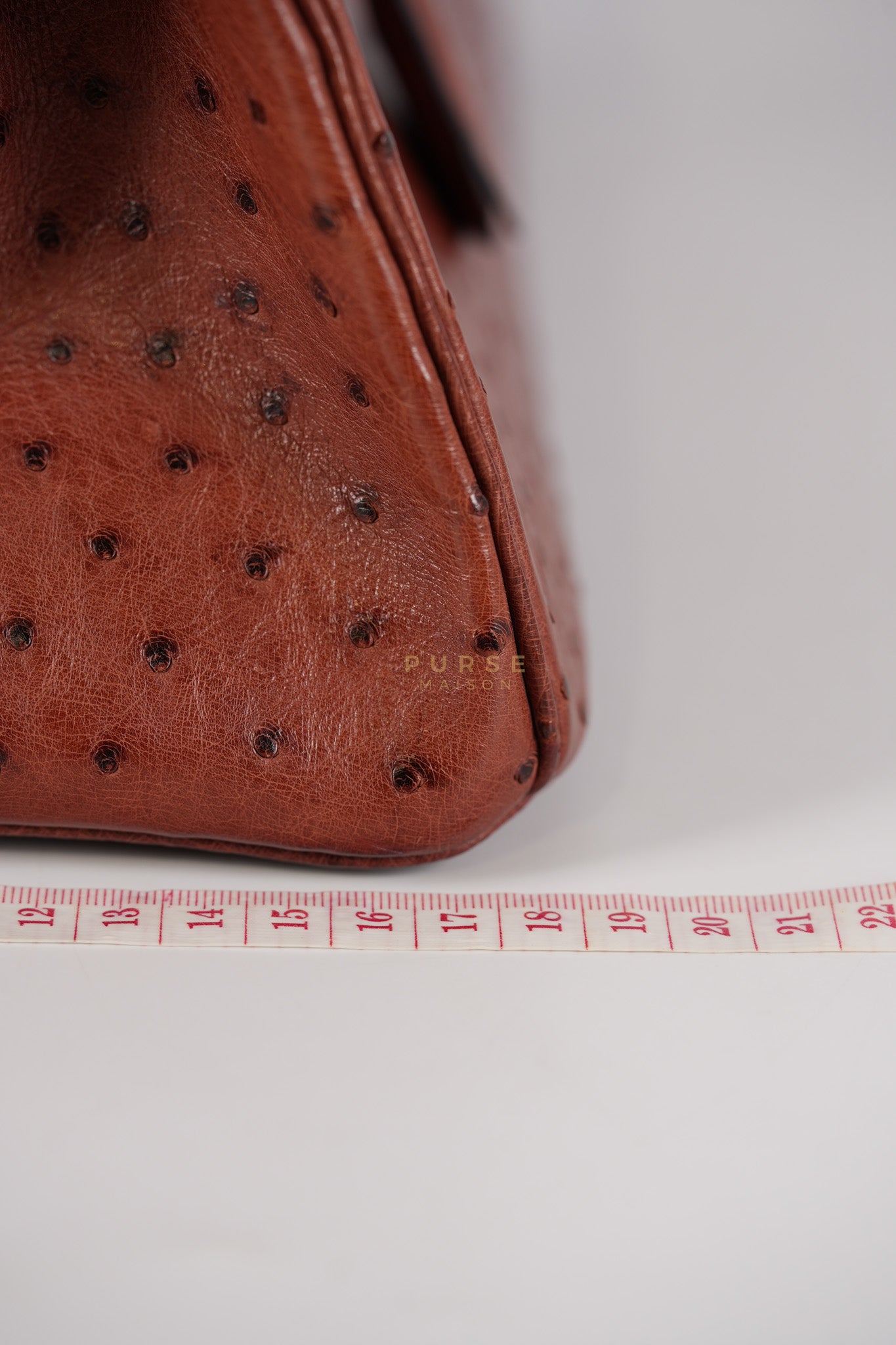 Birkin 35 Retourne Rouge in Ostrich Leather and Palladium Hardware Stamp Square D (2000) | Purse Maison Luxury Bags Shop