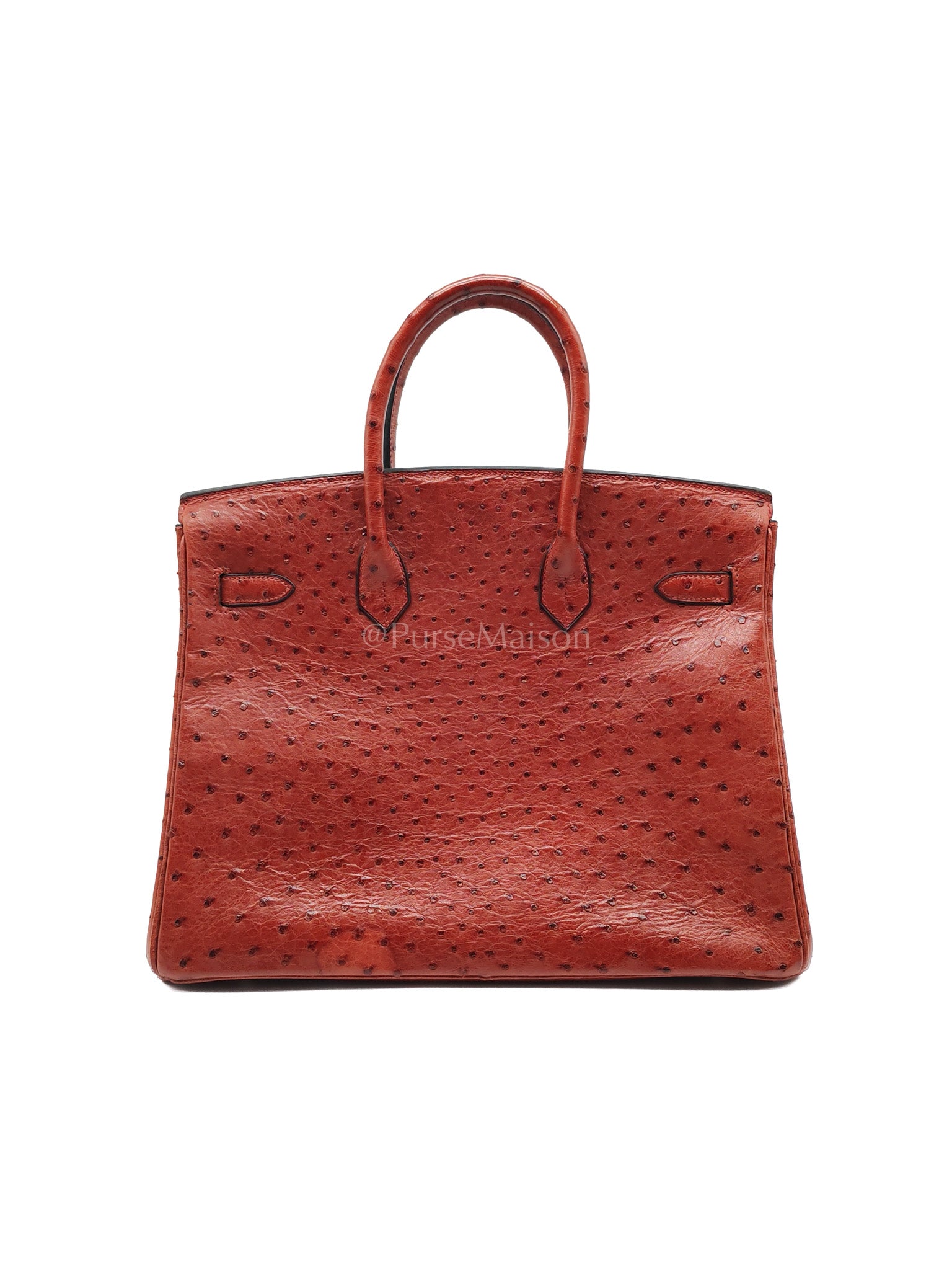 Birkin 35 Retourne Rouge in Ostrich Leather and Palladium Hardware Stamp Square D (2000) | Purse Maison Luxury Bags Shop