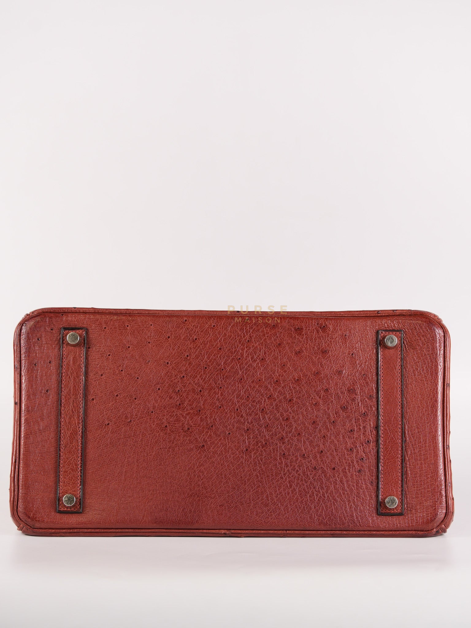 Birkin 35 Retourne Rouge in Ostrich Leather and Palladium Hardware Stamp Square D (2000) | Purse Maison Luxury Bags Shop