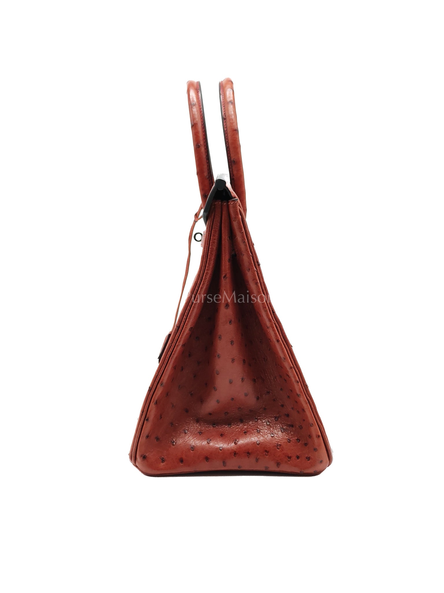 Birkin 35 Retourne Rouge in Ostrich Leather and Palladium Hardware Stamp Square D (2000) | Purse Maison Luxury Bags Shop