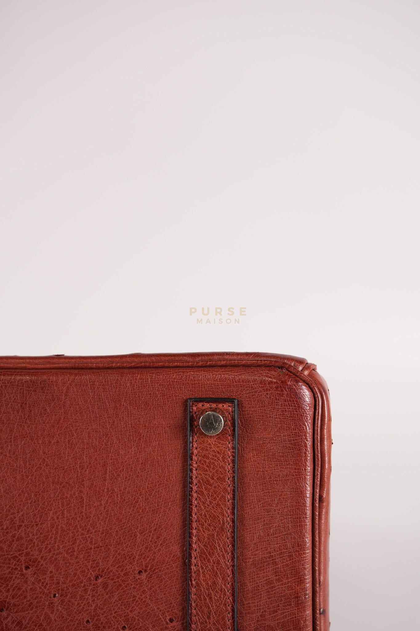 Birkin 35 Retourne Rouge in Ostrich Leather and Palladium Hardware Stamp Square D (2000) | Purse Maison Luxury Bags Shop