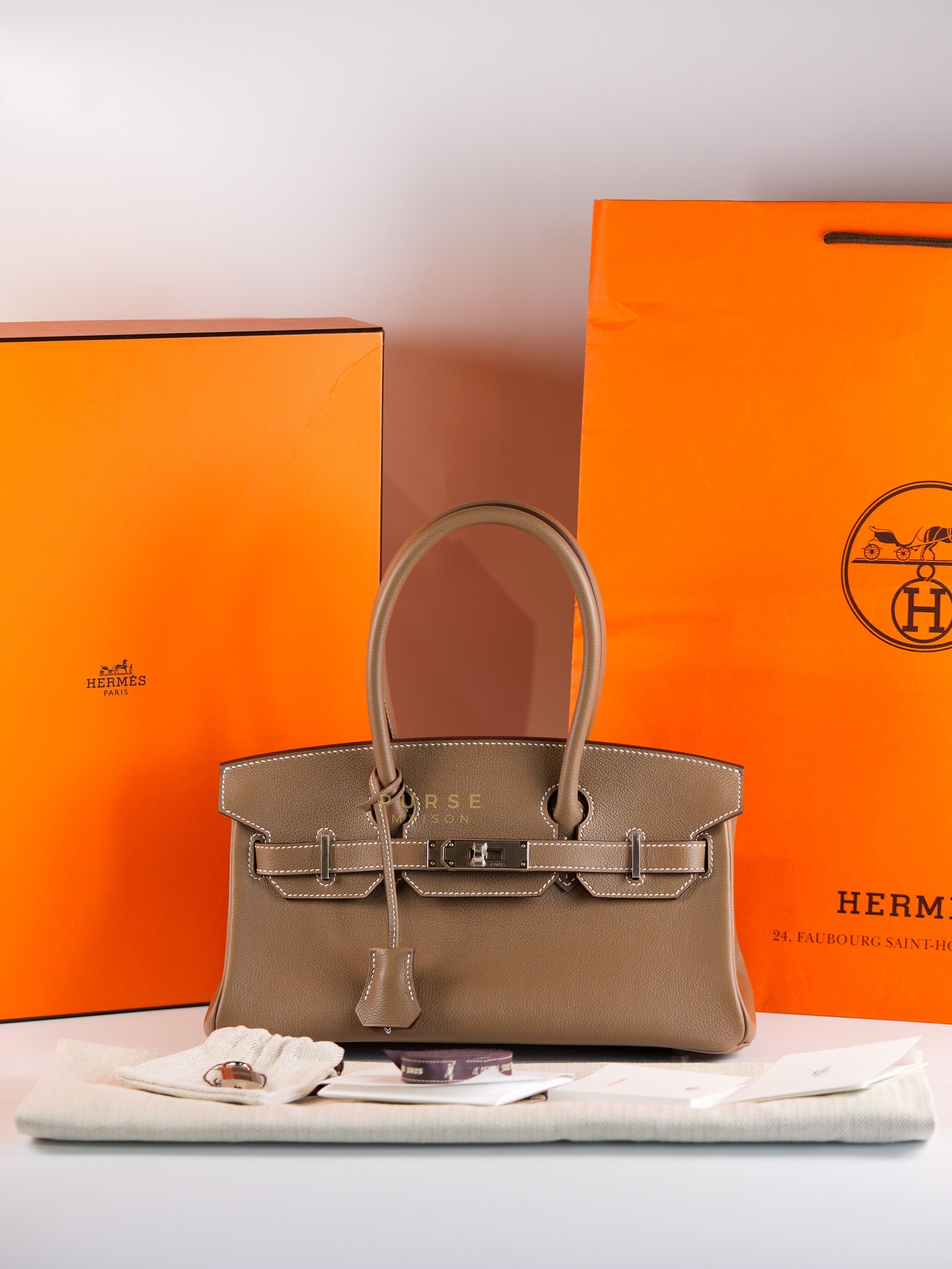 Birkin The Shoulder Retourne in Etoupe Evercolor Leather With Palladium Hardware Stamp W (2024) | Purse Maison Luxury Bags Shop