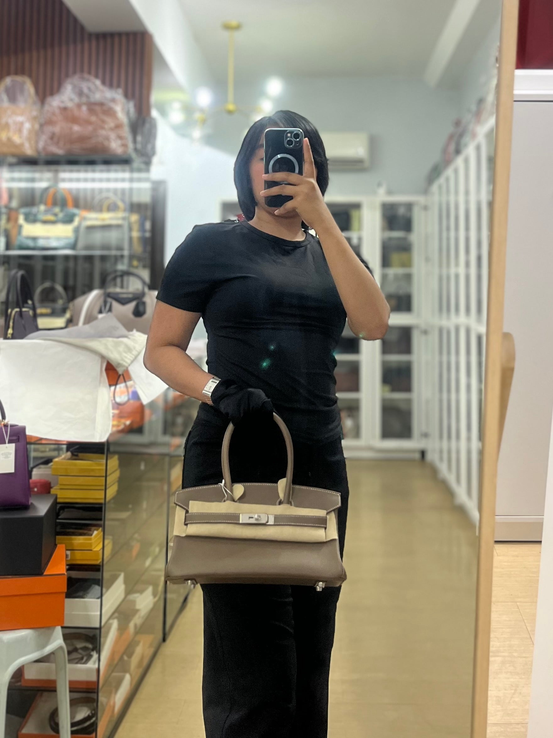 Birkin The Shoulder Retourne in Etoupe Evercolor Leather With Palladium Hardware Stamp W (2024) | Purse Maison Luxury Bags Shop