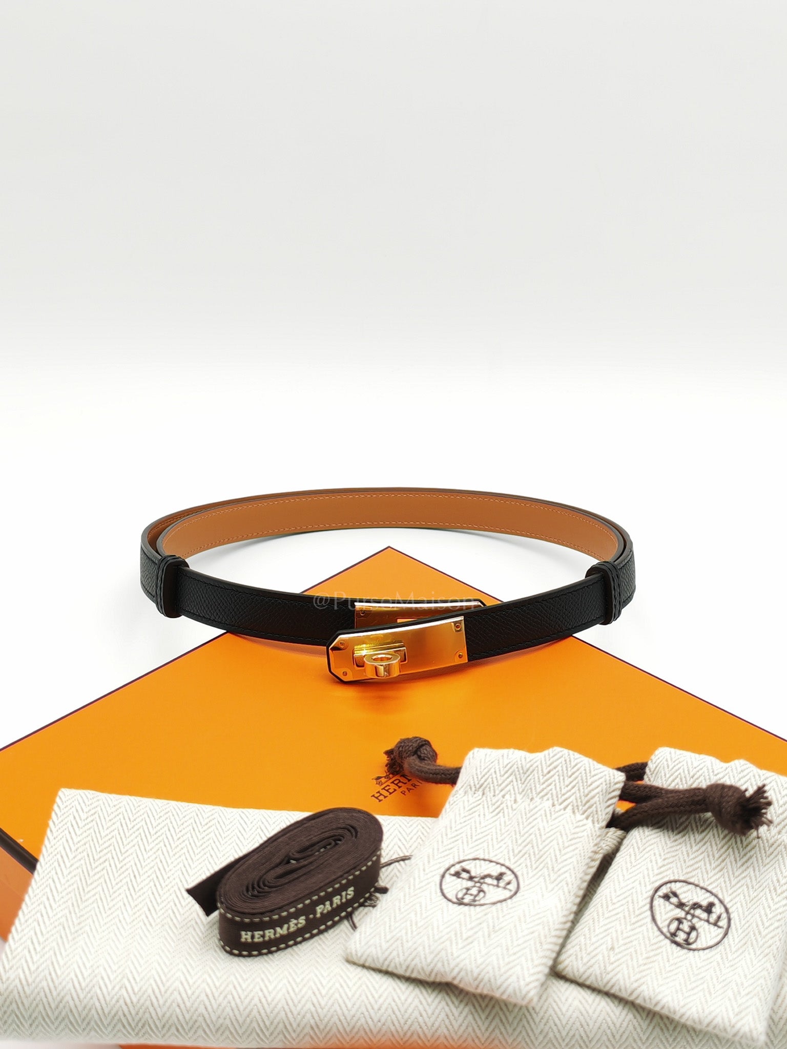Kelly Belt in Black Epsom Leather & Gold Hardware Stamp G(2026)