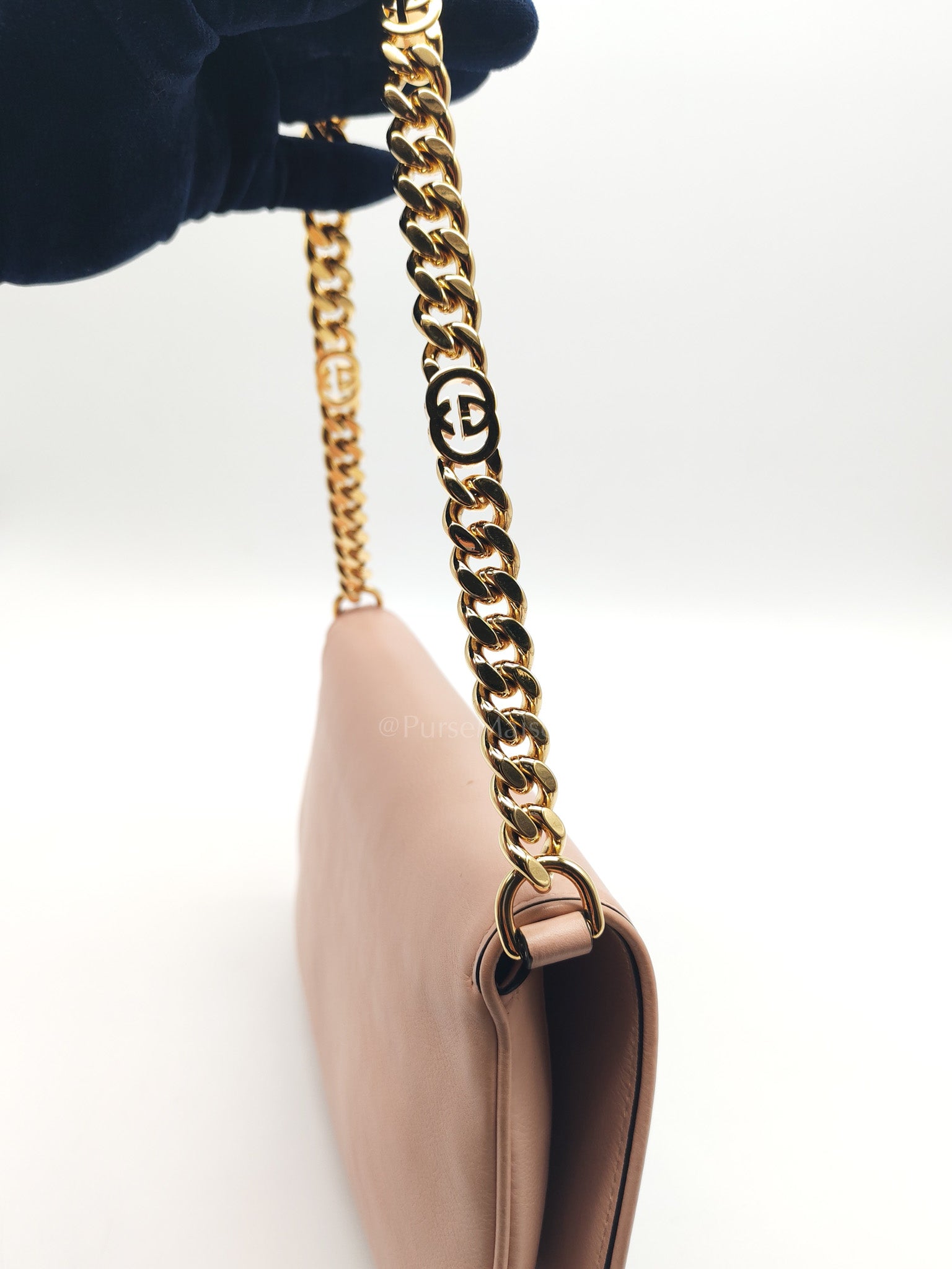 Blondie Shoulder Bag in Powder Pink Interlocking G Emblem Calfskin Leather | Purse Maison Luxury Bags Shop