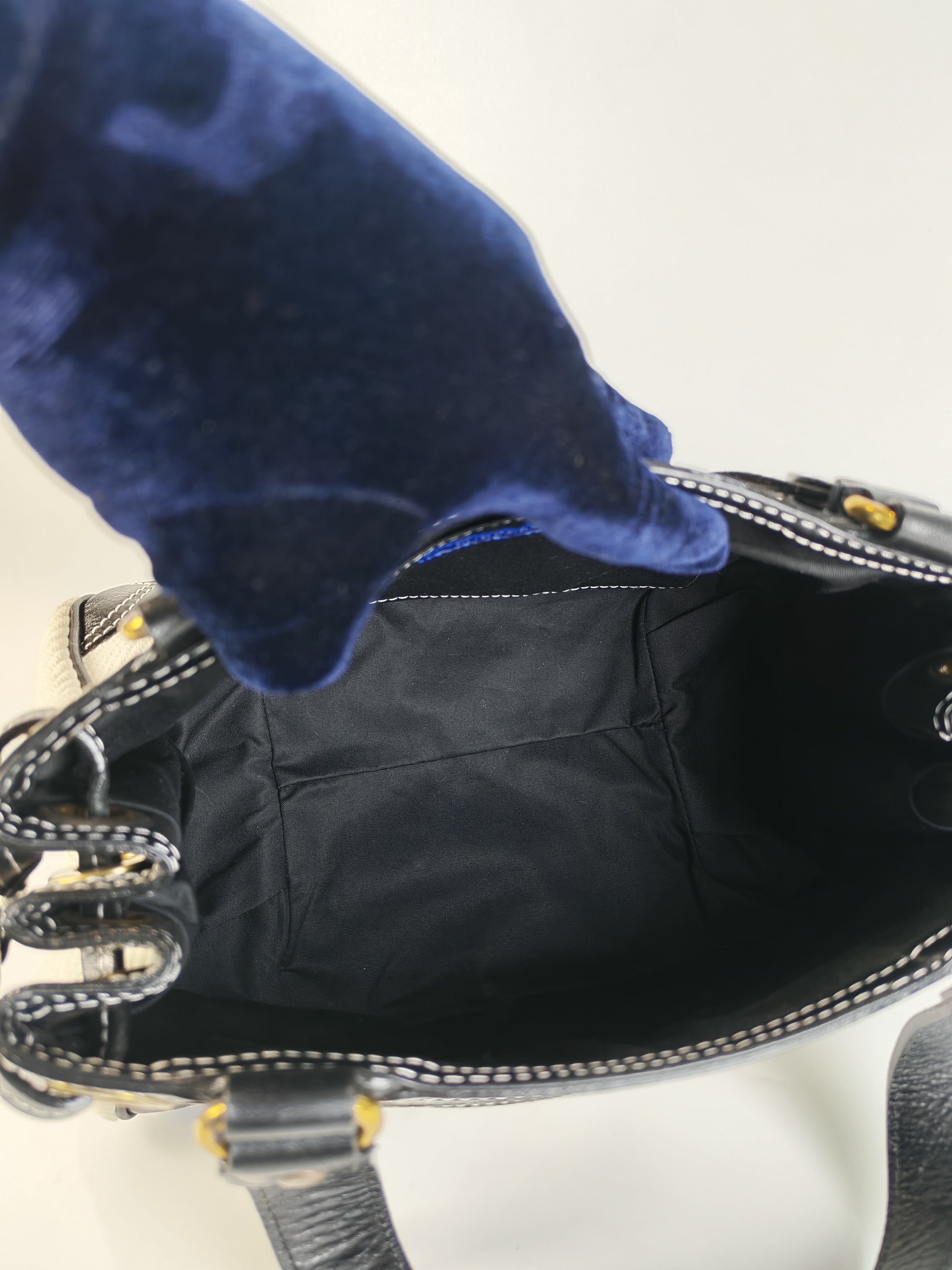 Blue Label Tote Bag in White Canvas with Black Leather Trim | Purse Maison Luxury Bags Shop