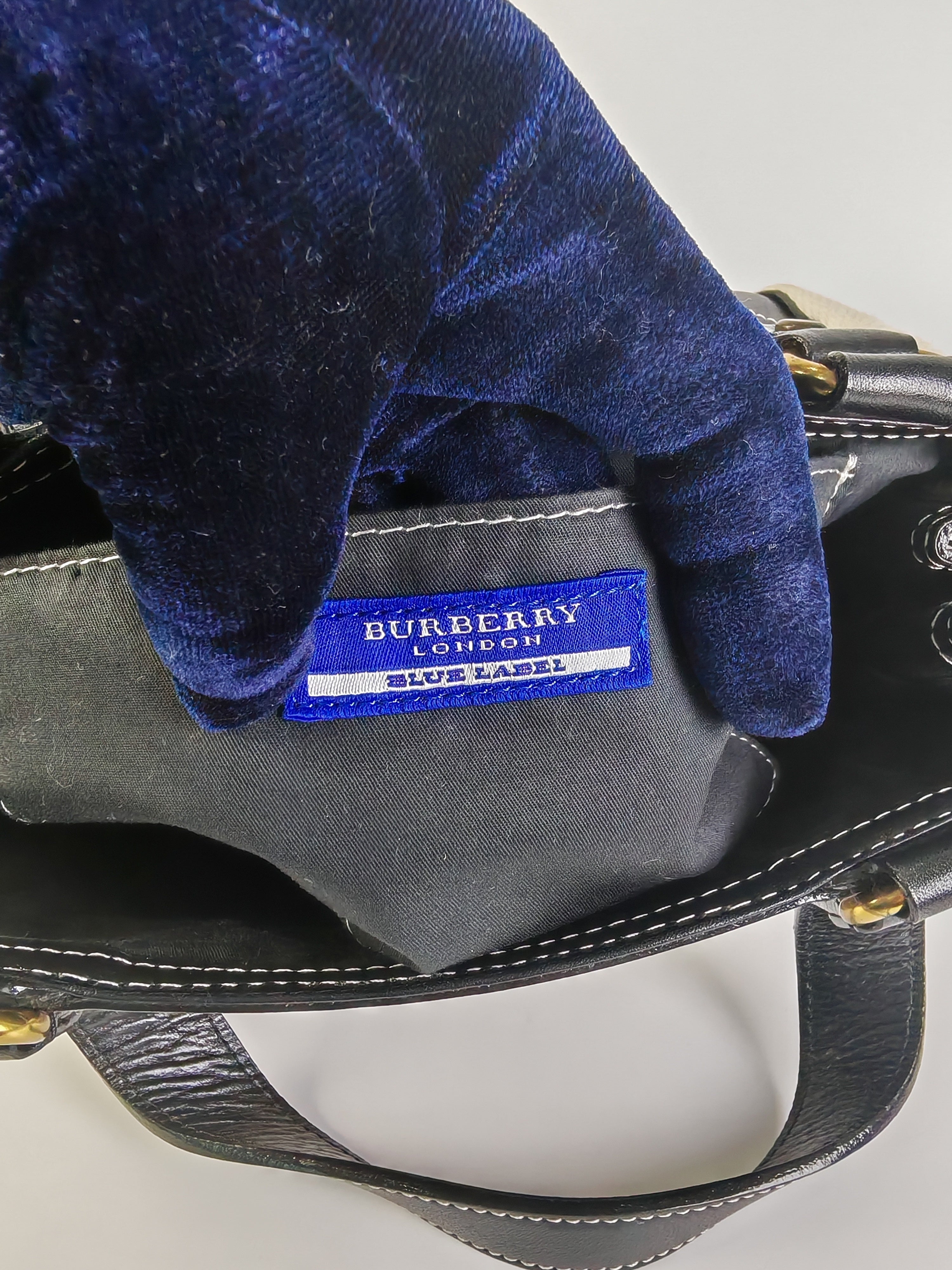 Blue Label Tote Bag in White Canvas with Black Leather Trim | Purse Maison Luxury Bags Shop