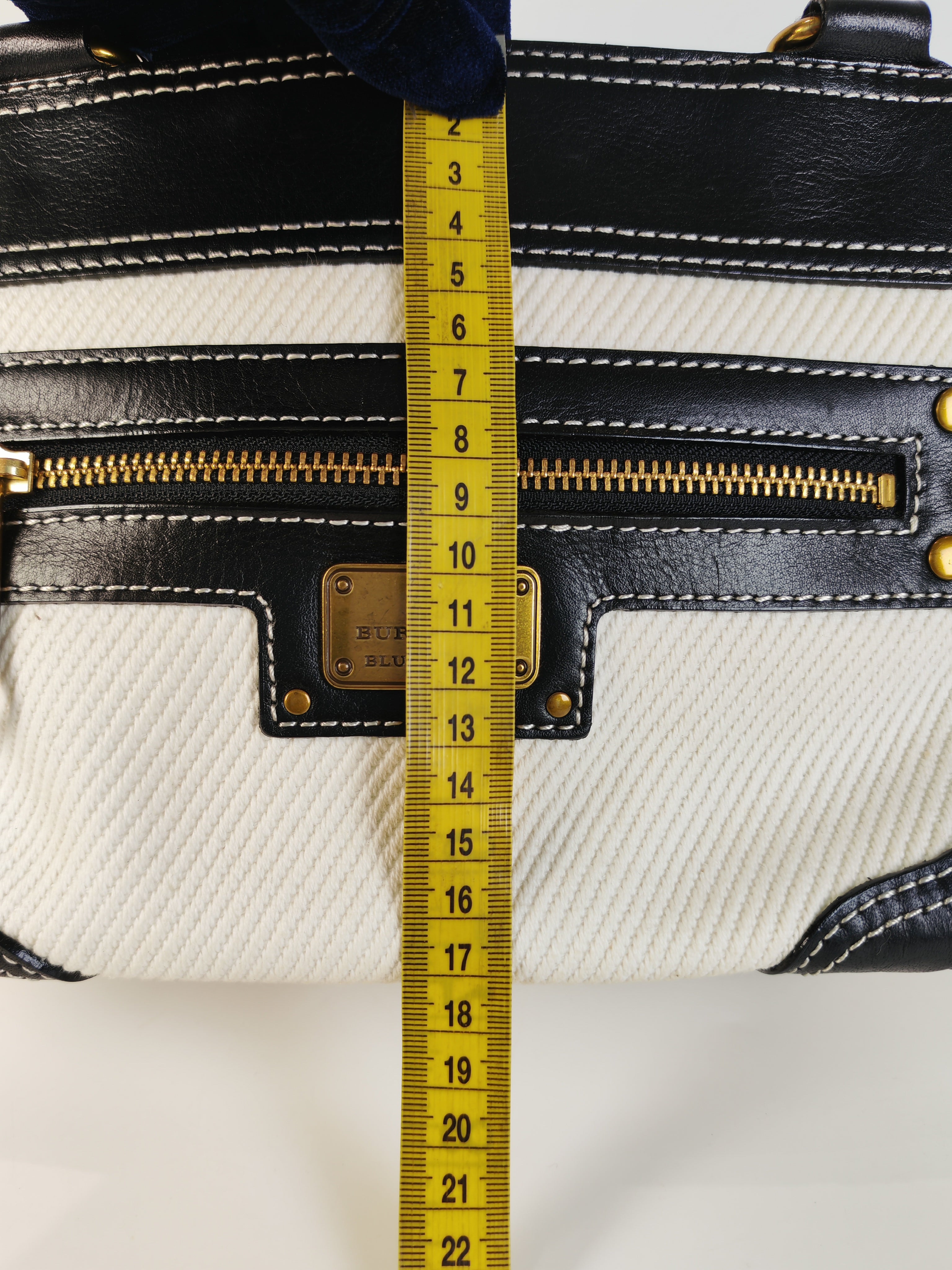 Blue Label Tote Bag in White Canvas with Black Leather Trim | Purse Maison Luxury Bags Shop