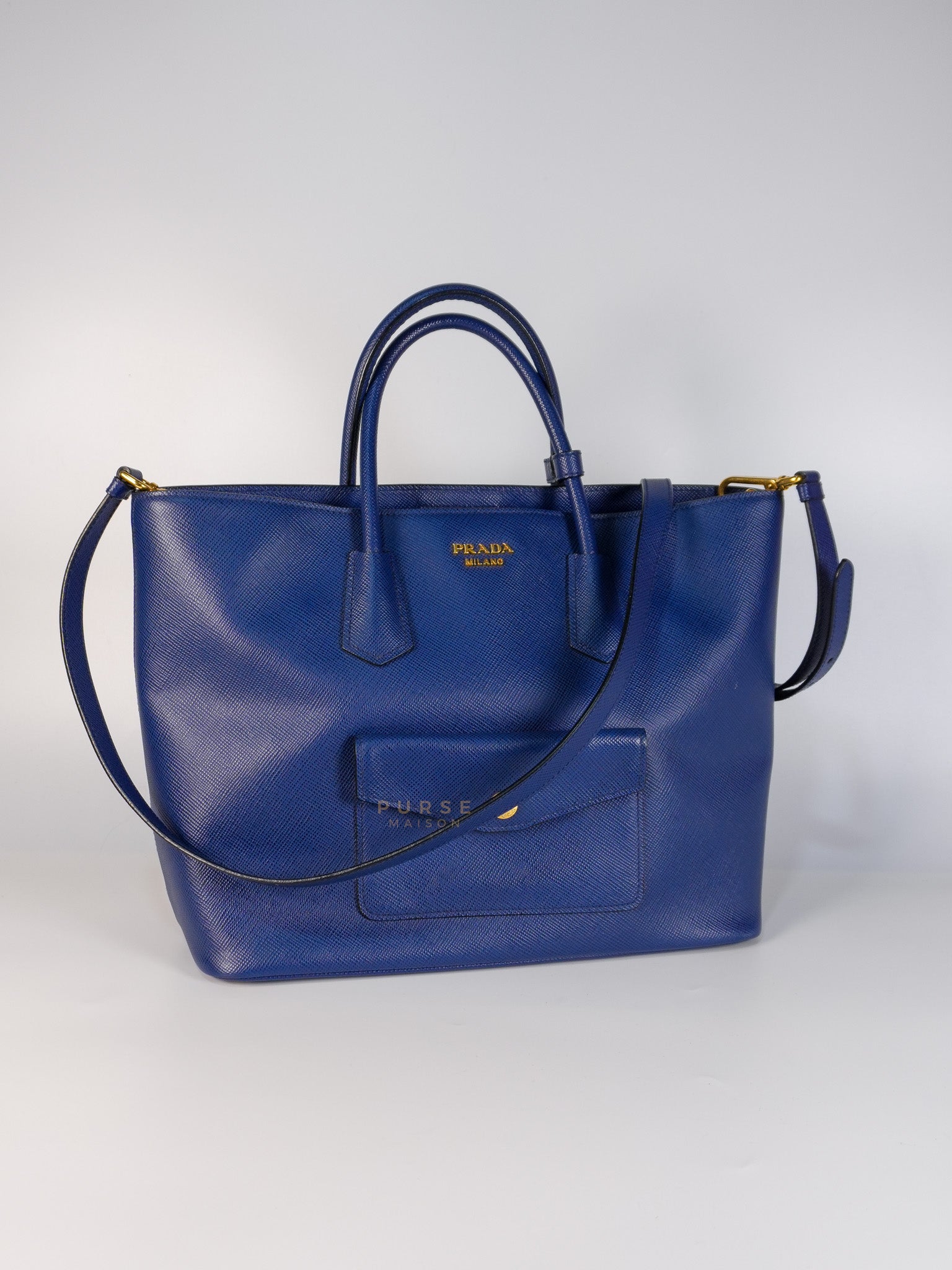 Bluette Large Saffiano Leather Front Pocket Tote Bag | Purse Maison Luxury Bags Shop
