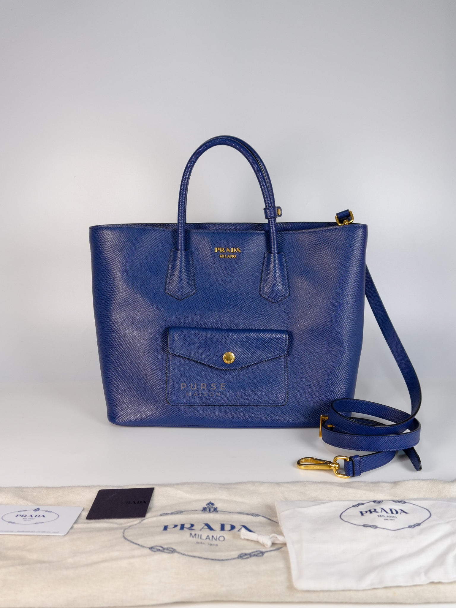 Bluette Large Saffiano Leather Front Pocket Tote Bag | Purse Maison Luxury Bags Shop