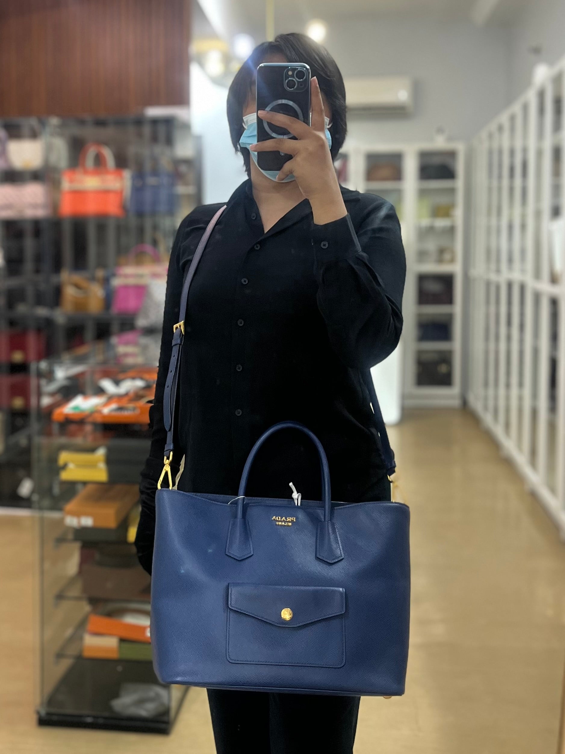 Bluette Large Saffiano Leather Front Pocket Tote Bag | Purse Maison Luxury Bags Shop