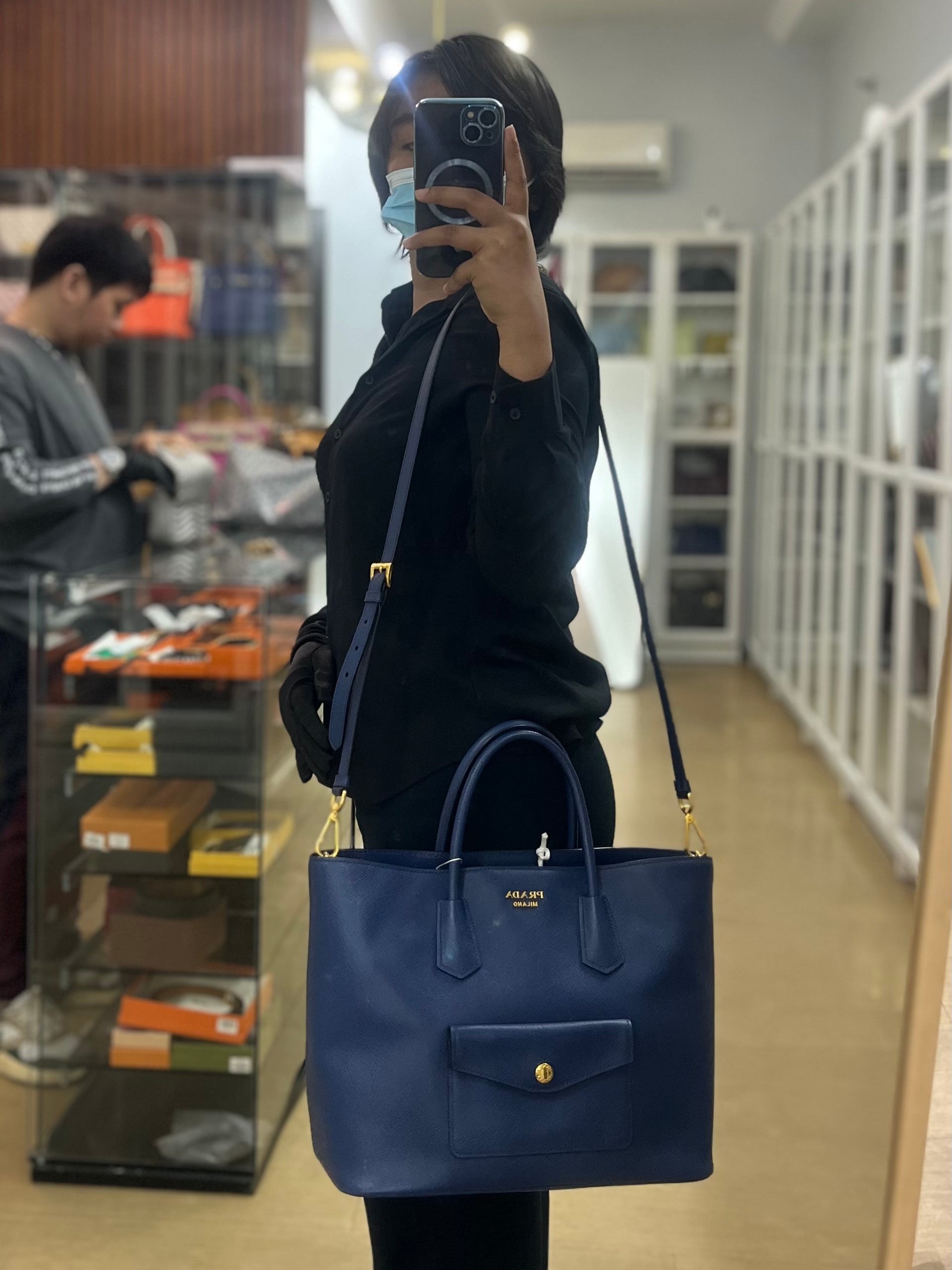 Bluette Large Saffiano Leather Front Pocket Tote Bag | Purse Maison Luxury Bags Shop