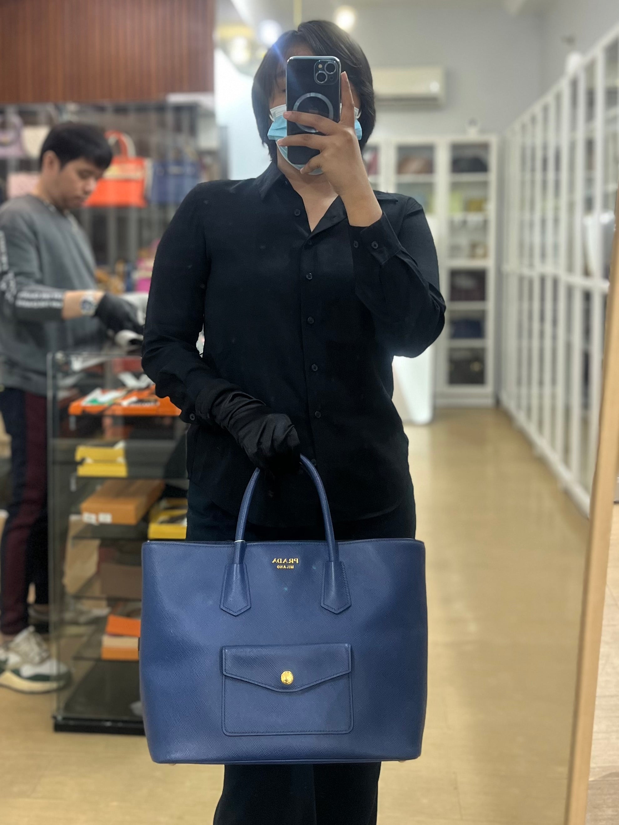 Bluette Large Saffiano Leather Front Pocket Tote Bag | Purse Maison Luxury Bags Shop