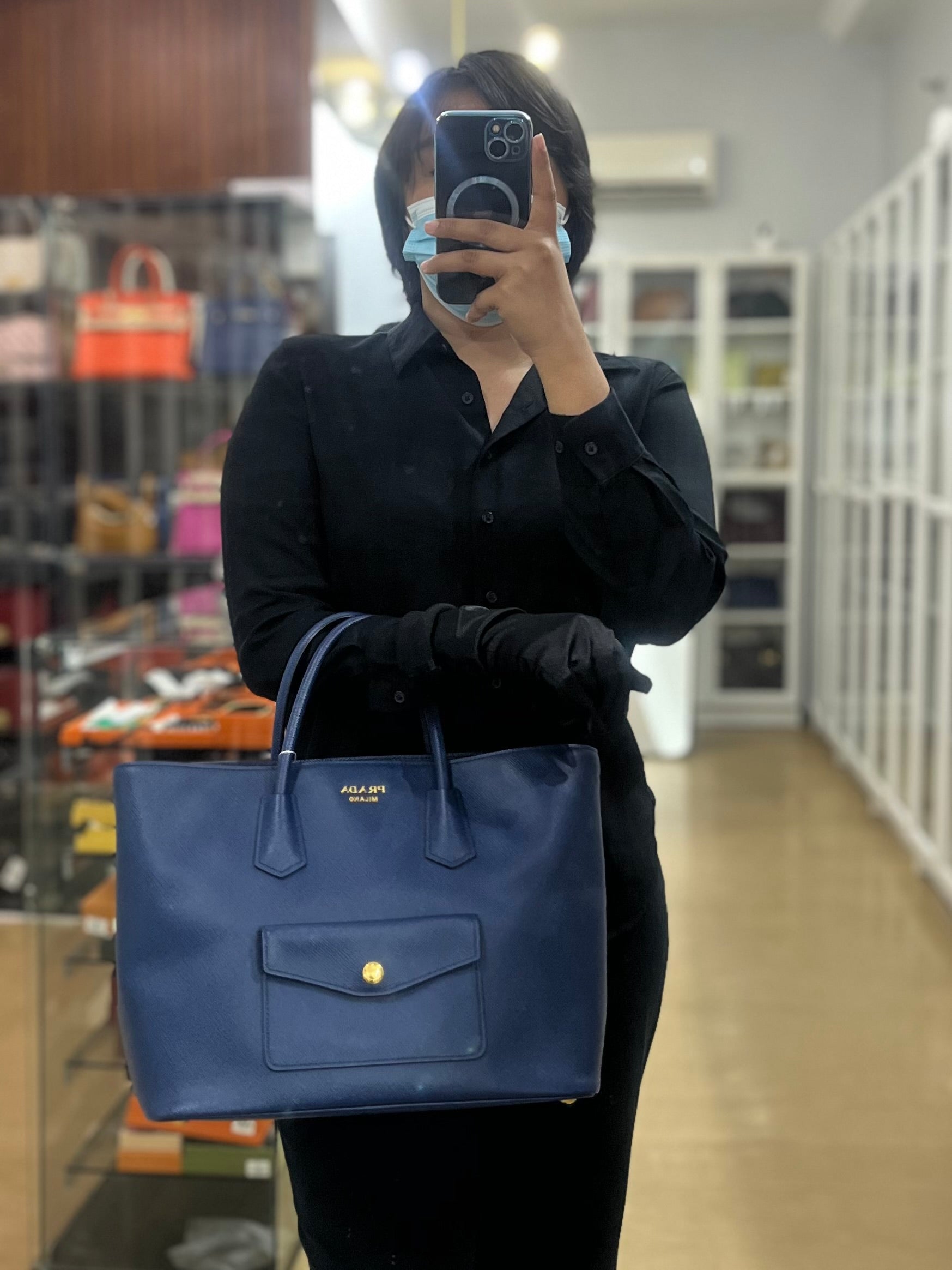 Bluette Large Saffiano Leather Front Pocket Tote Bag | Purse Maison Luxury Bags Shop