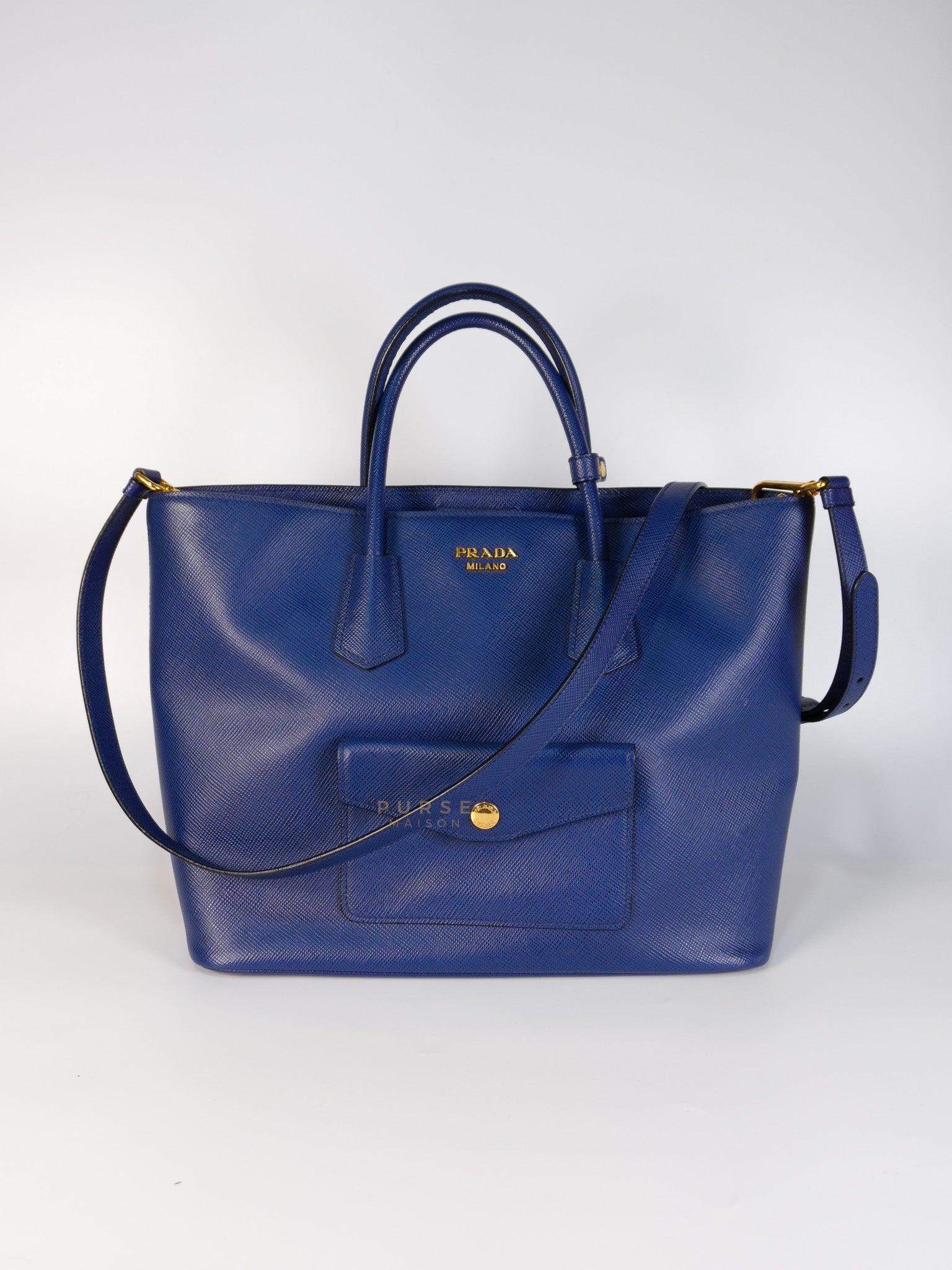Bluette Large Saffiano Leather Front Pocket Tote Bag | Purse Maison Luxury Bags Shop