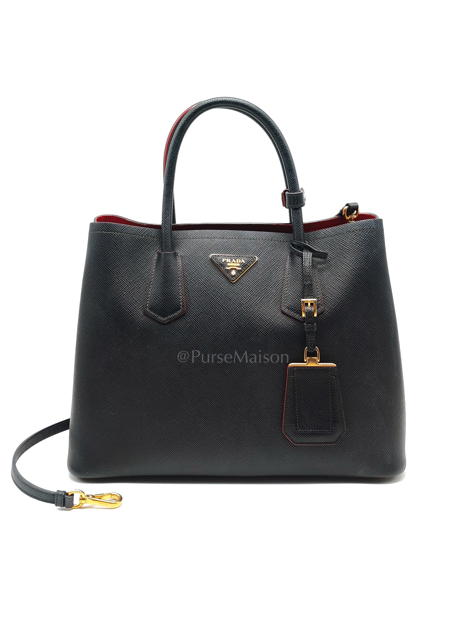 BN2775 Saffiano Cuir Leather Double Bag Nero/Black | Purse Maison Luxury Bags Shop