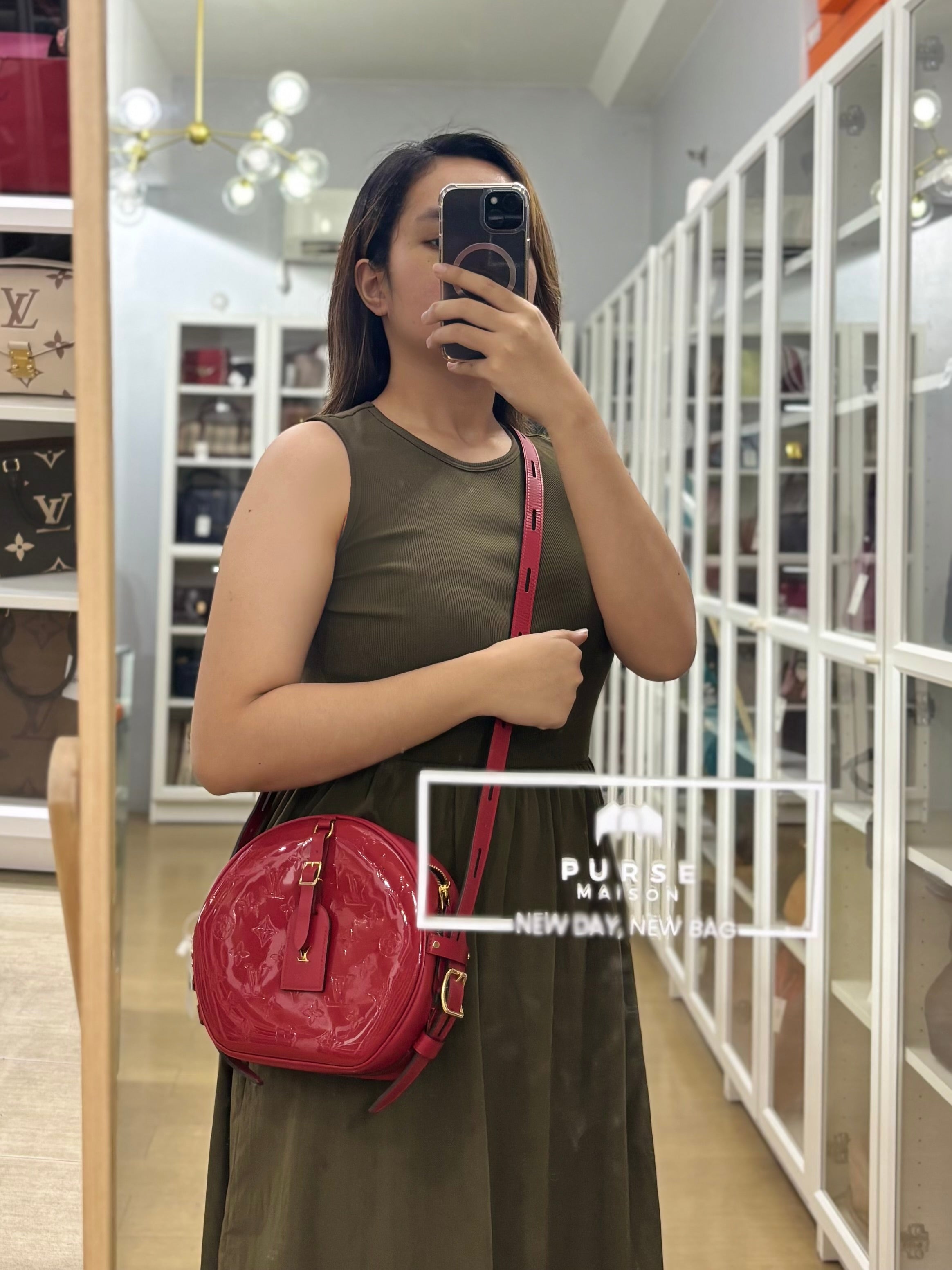 Boite Chapeau Souple MM in Vernis Rouge (Date Code: PL1189) | Purse Maison Luxury Bags Shop