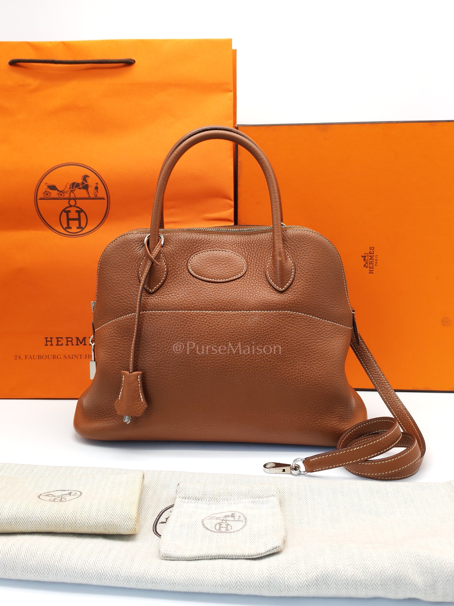Bolide 31 Gold Taurillon Clemence Leather in Palladium Hardware Stamp C(2018) | Purse Maison Luxury Bags Shop