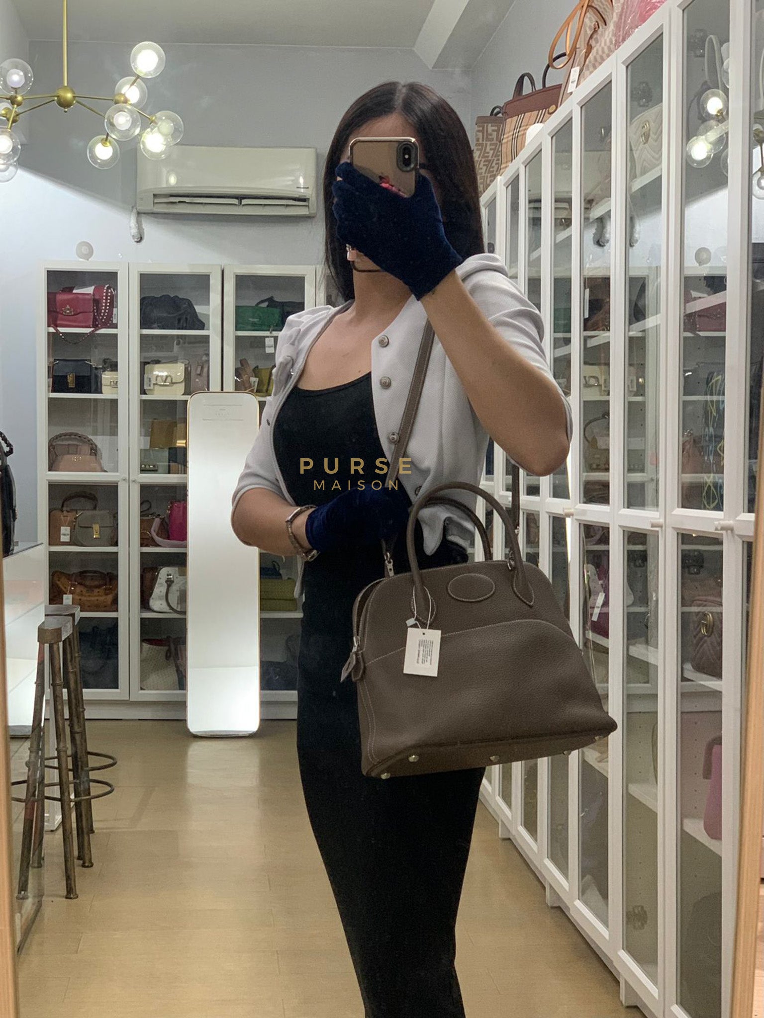 Bolide 31 in Etoupe Taurillon Clemence Leather Palladium Hardware Stamp X(2016) | Purse Maison Luxury Bags Shop