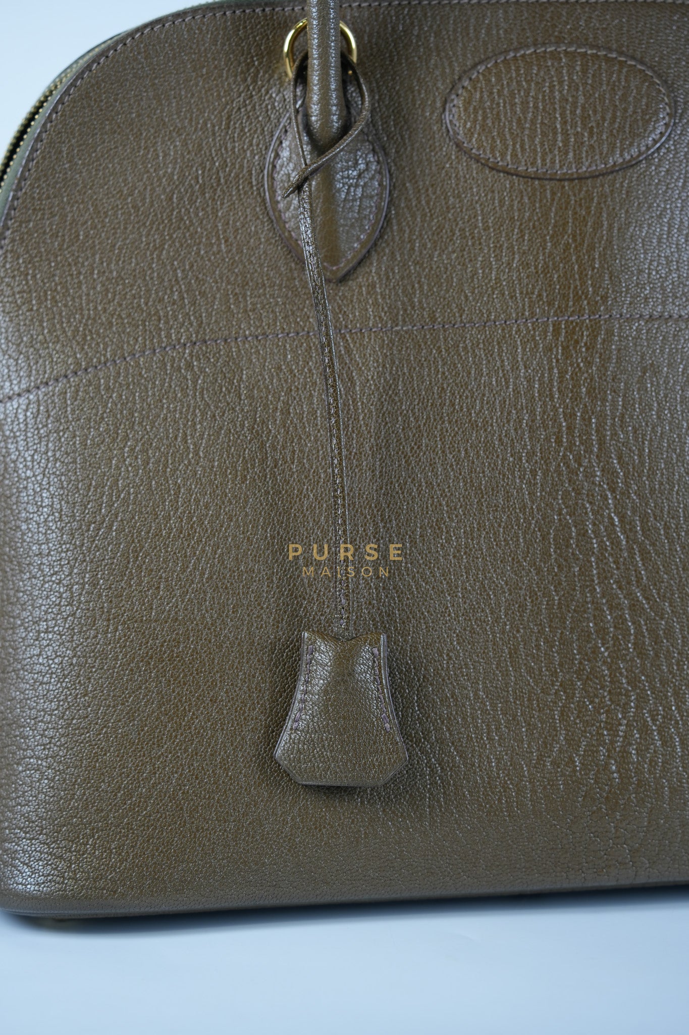 Bolide 35 in Dark Toupe Chèvre Mysore Leather Gold Hardware Stamp F Square(2002) | Purse Maison Luxury Bags Shop