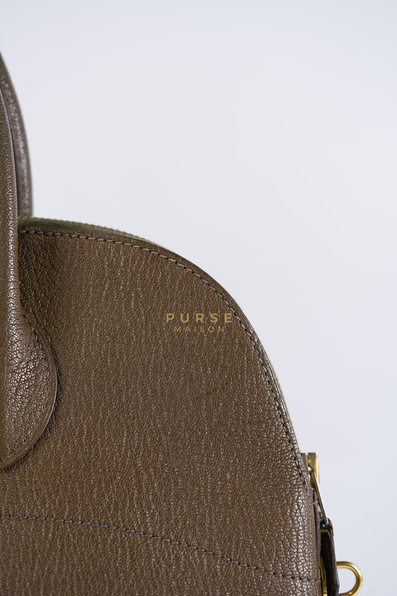 Bolide 35 in Dark Toupe Chèvre Mysore Leather Gold Hardware Stamp F Square(2002) | Purse Maison Luxury Bags Shop